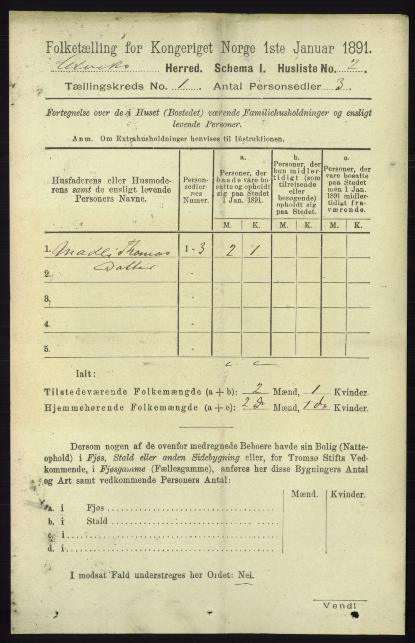 RA, 1891 census for 1233 Ulvik, 1891, p. 42