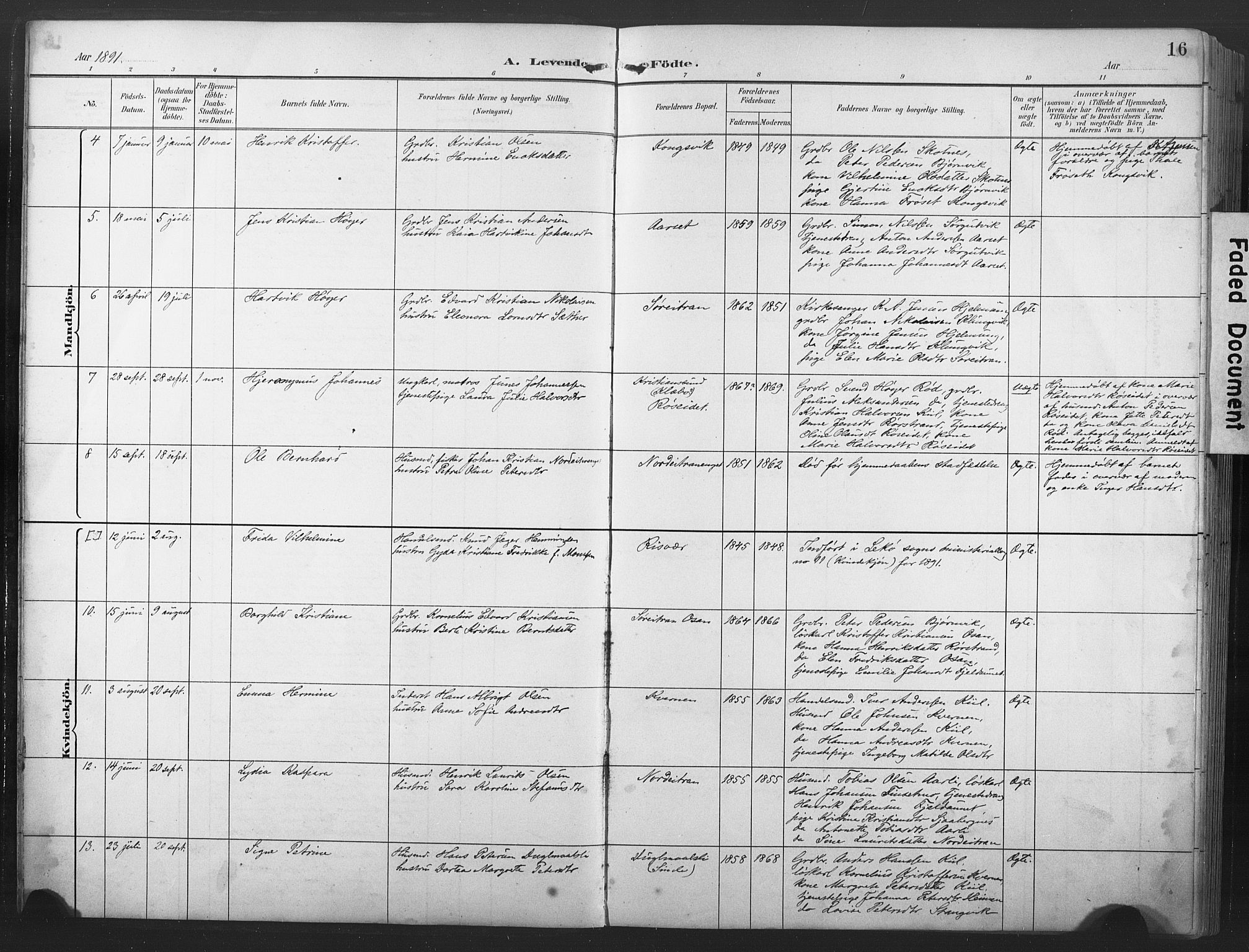 Ministerialprotokoller, klokkerbøker og fødselsregistre - Nord-Trøndelag, SAT/A-1458/789/L0706: Parish register (copy) no. 789C01, 1888-1931, p. 16