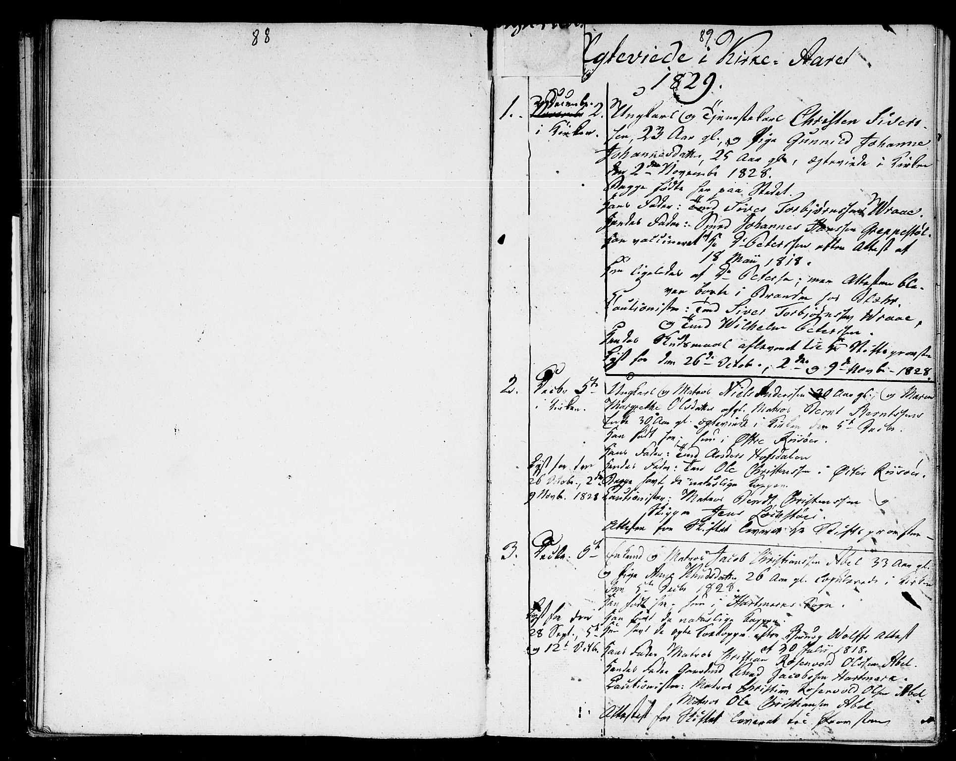 Kristiansand domprosti, AV/SAK-1112-0006/F/Fb/L0006: Parish register (copy) no. B 6, 1828-1829, p. 88-89