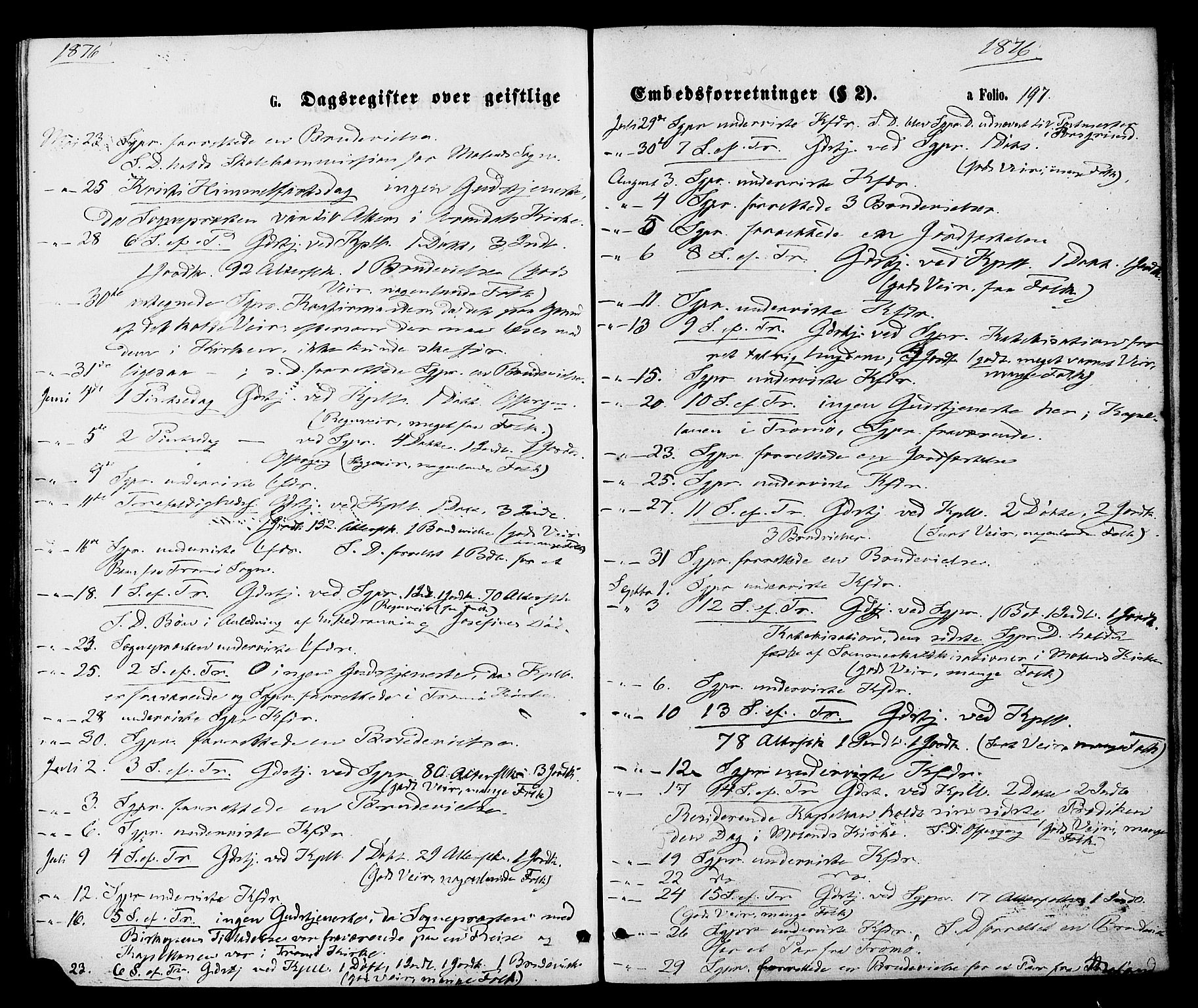 Austre Moland sokneprestkontor, SAK/1111-0001/F/Fa/Faa/L0009: Parish register (official) no. A 9, 1869-1879, p. 197