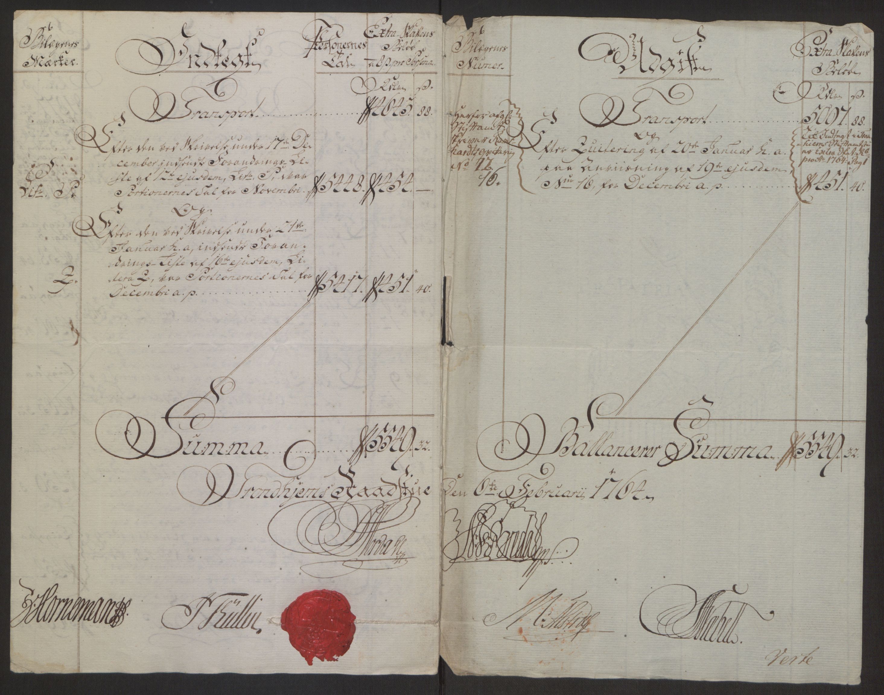 Rentekammeret inntil 1814, Reviderte regnskaper, Byregnskaper, AV/RA-EA-4066/R/Rs/L0516/0001: [S9] Kontribusjonsregnskap / Ekstraskatt, 1762-1767, p. 109