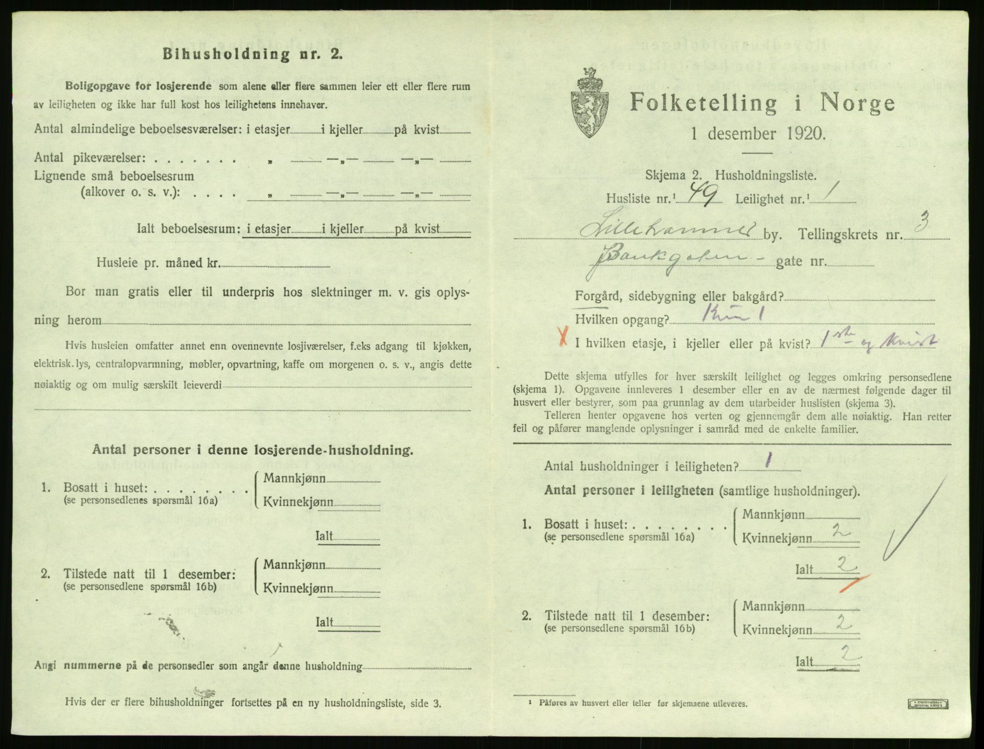 SAH, 1920 census for Lillehammer, 1920, p. 1908