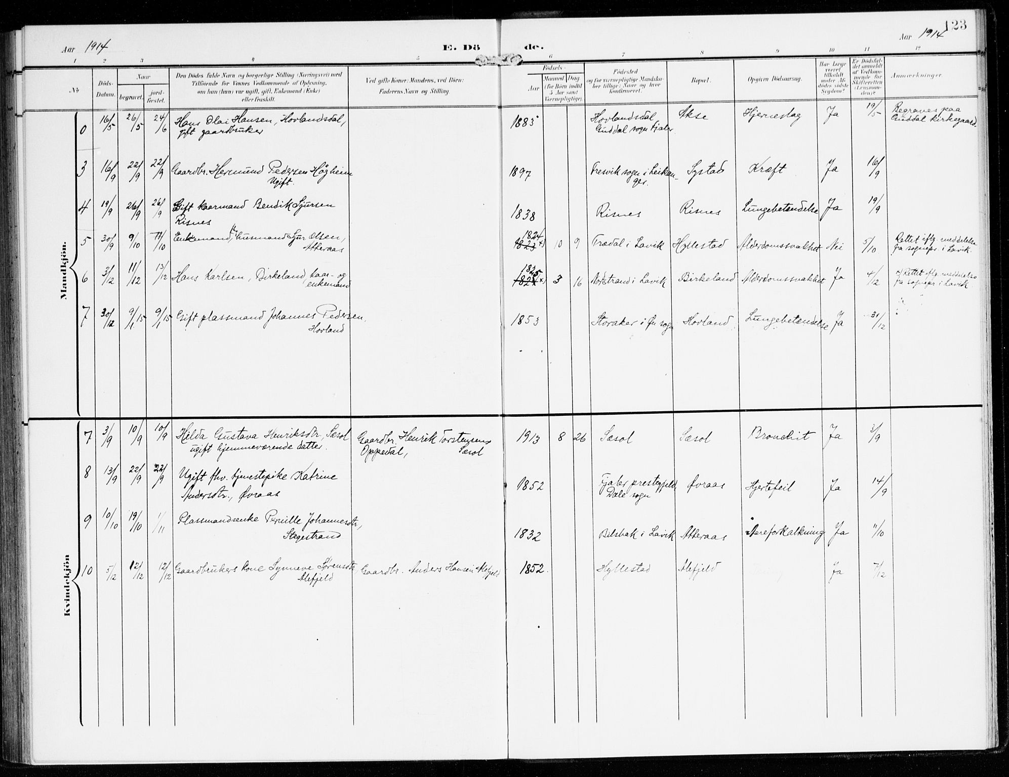 Hyllestad sokneprestembete, AV/SAB-A-80401: Parish register (official) no. B 2, 1903-1917, p. 123