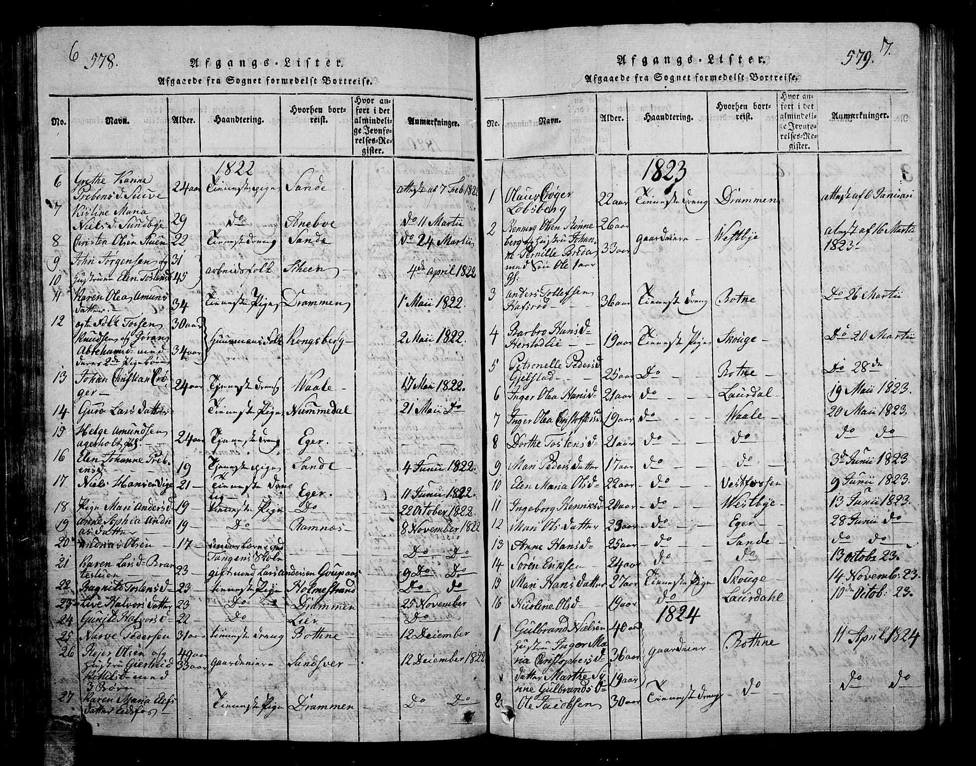 Hof kirkebøker, AV/SAKO-A-64/G/Ga/L0001: Parish register (copy) no. I 1, 1814-1844, p. 578-579