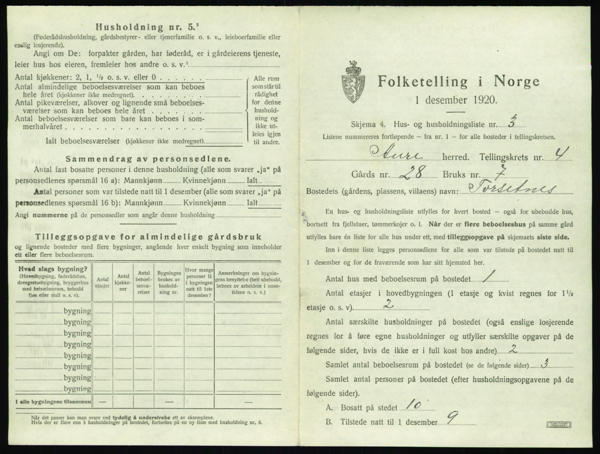 SAT, 1920 census for Aure, 1920, p. 226