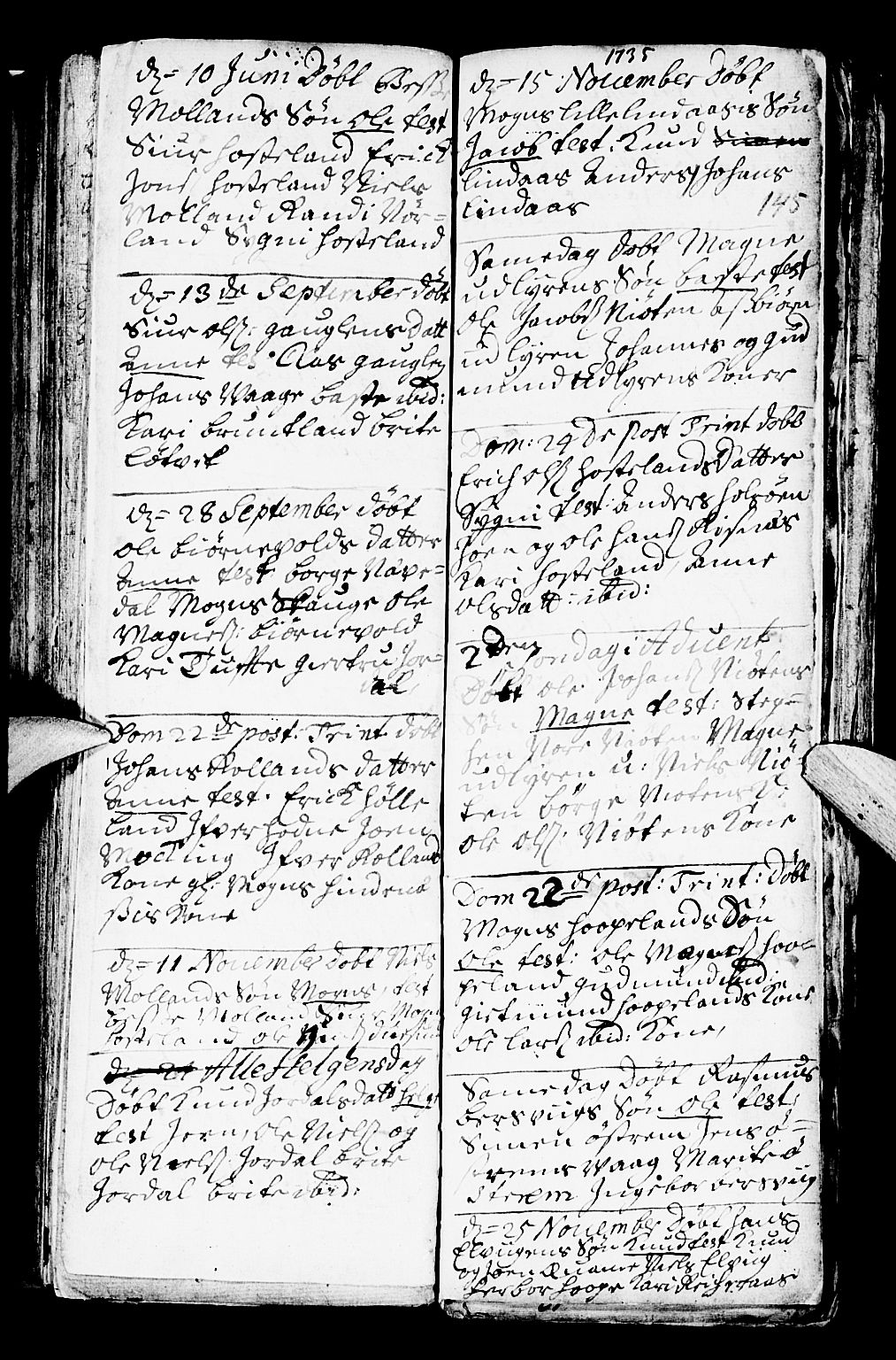 Lindås Sokneprestembete, SAB/A-76701/H/Haa: Parish register (official) no. A 1, 1699-1746, p. 145