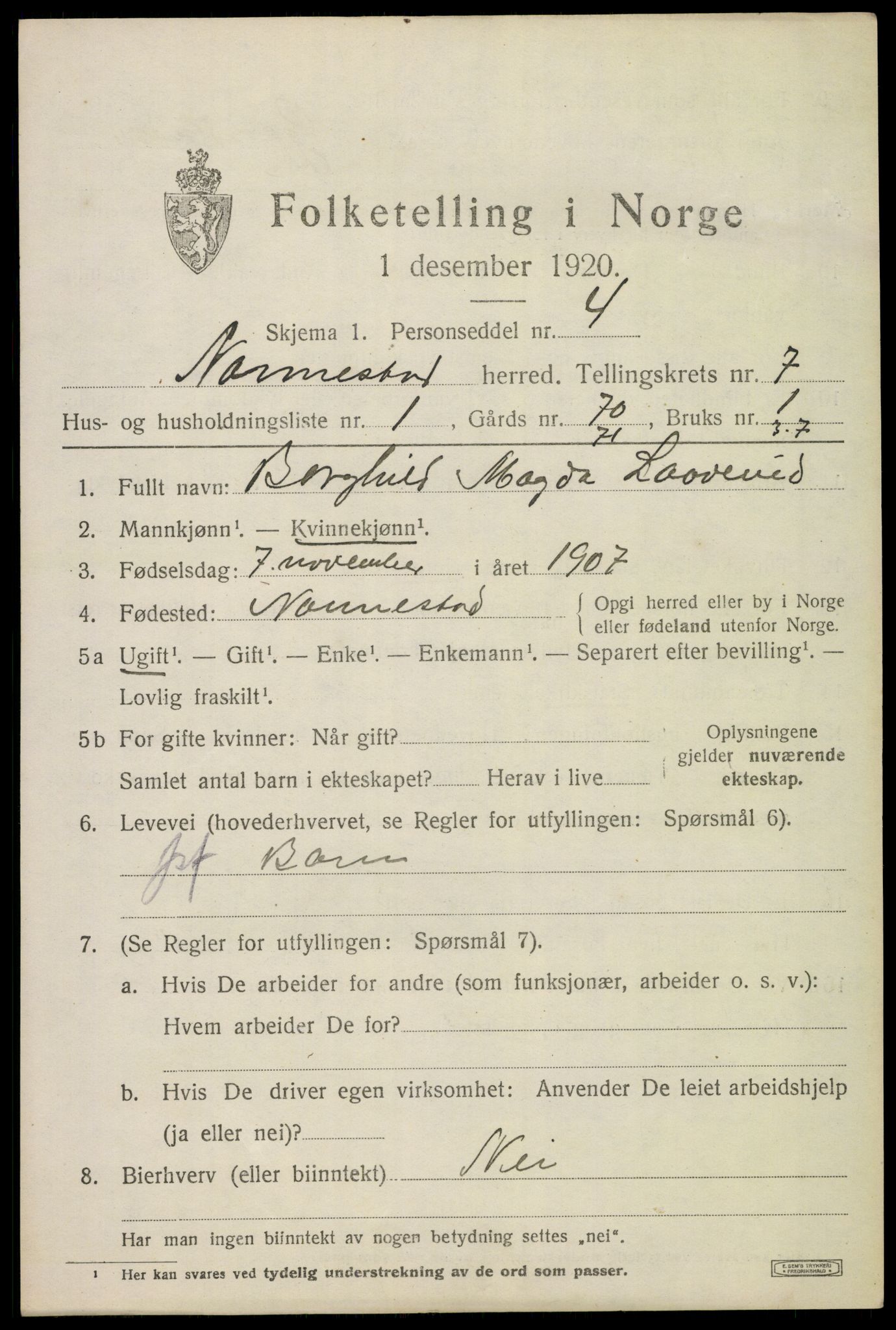 SAO, 1920 census for Nannestad, 1920, p. 8590