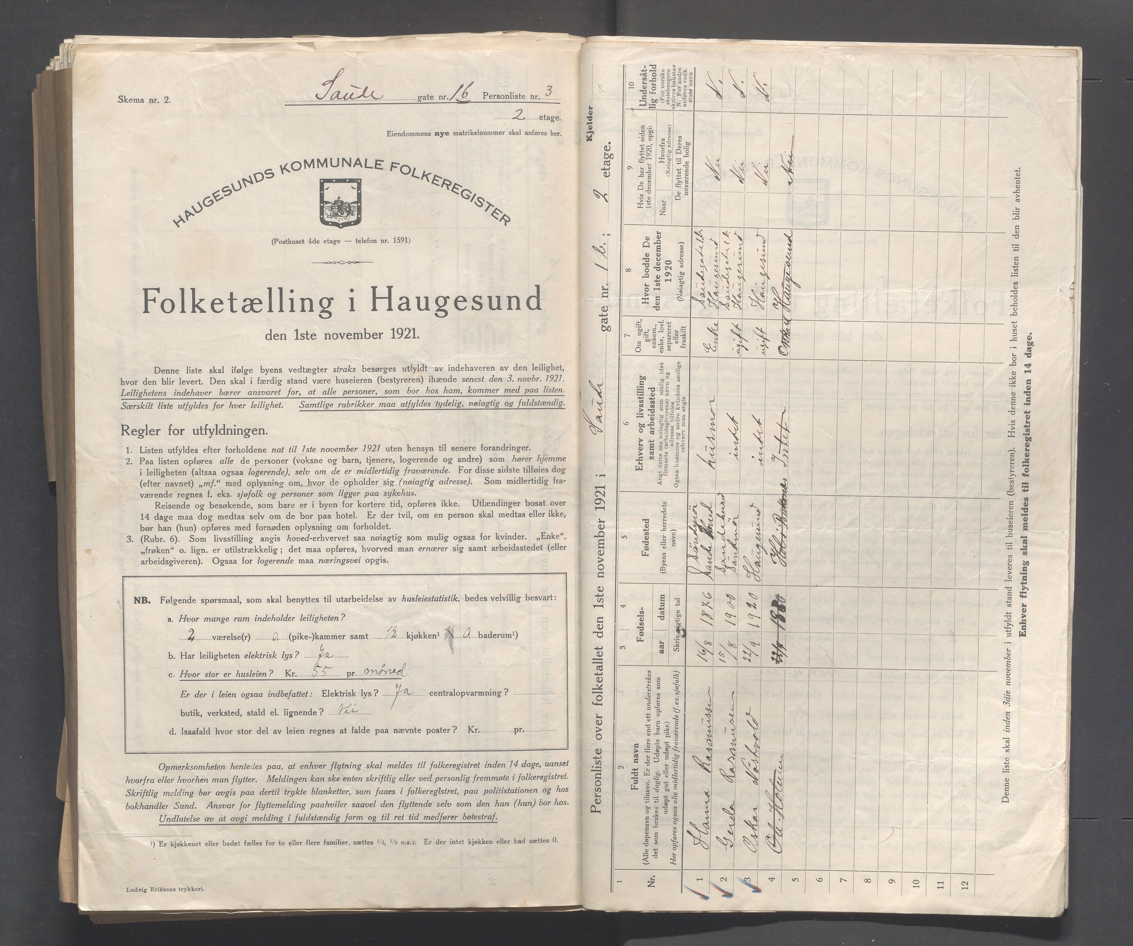 IKAR, Local census 1.11.1921 for Haugesund, 1921, p. 3598