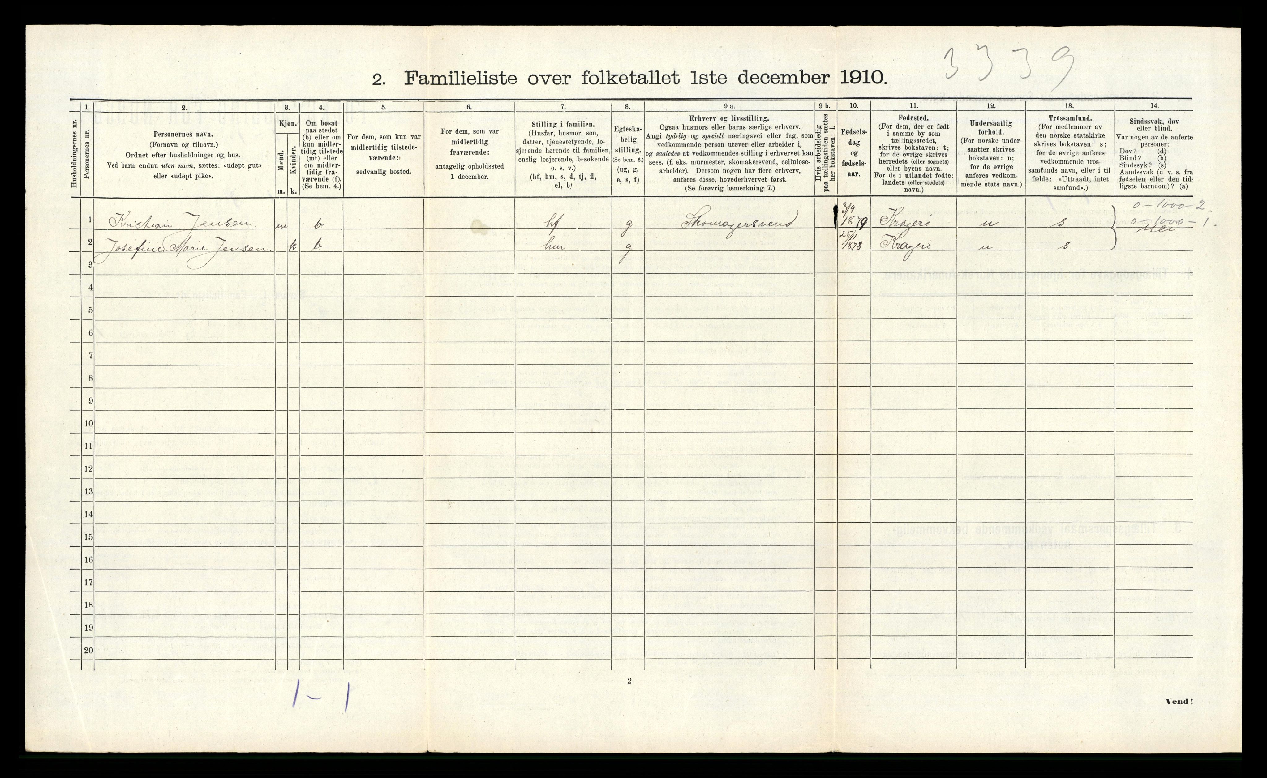 RA, 1910 census for Kragerø, 1910, p. 1367