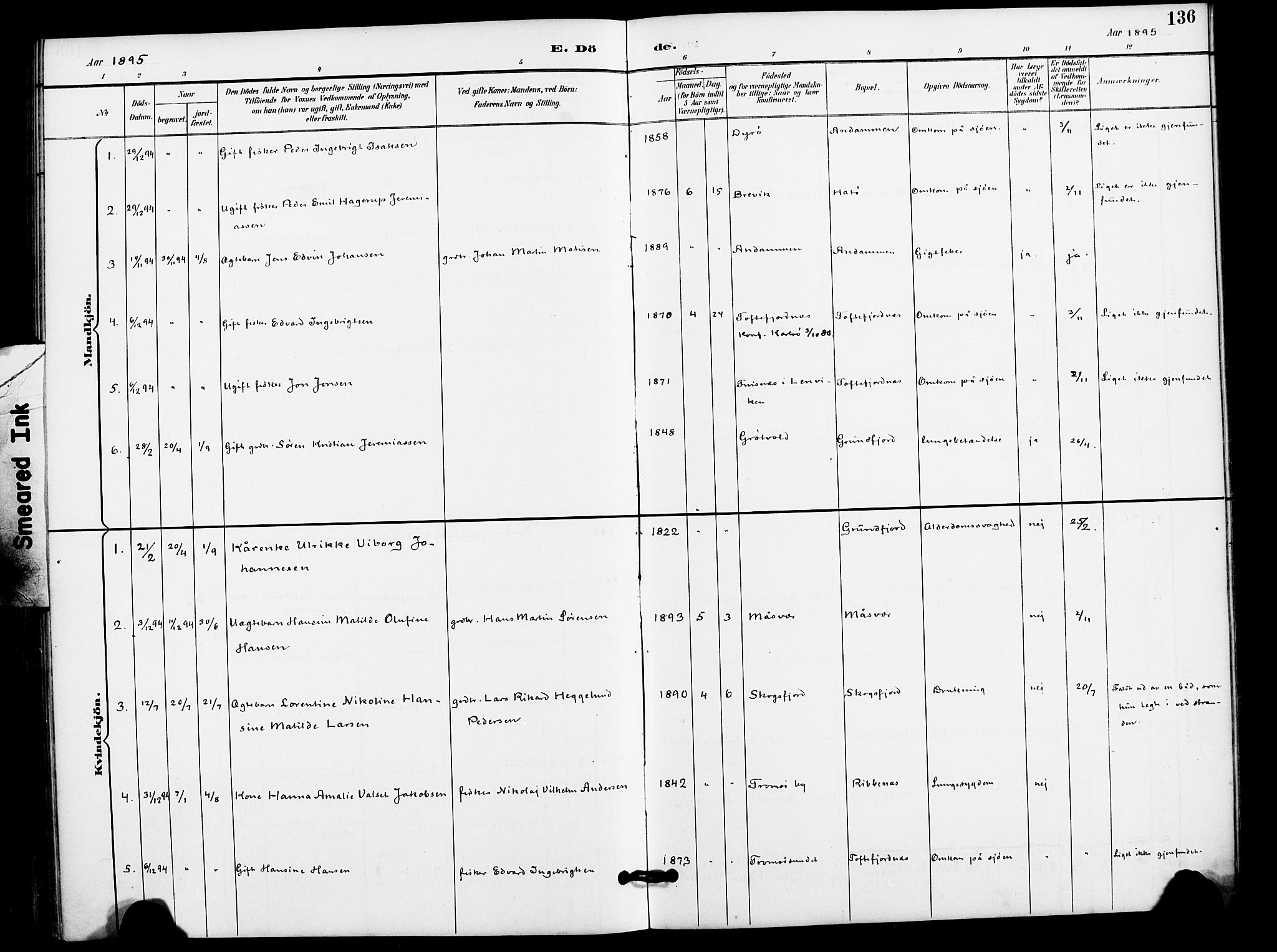 Karlsøy sokneprestembete, AV/SATØ-S-1299/H/Ha/Haa/L0012kirke: Parish register (official) no. 12, 1892-1902, p. 136