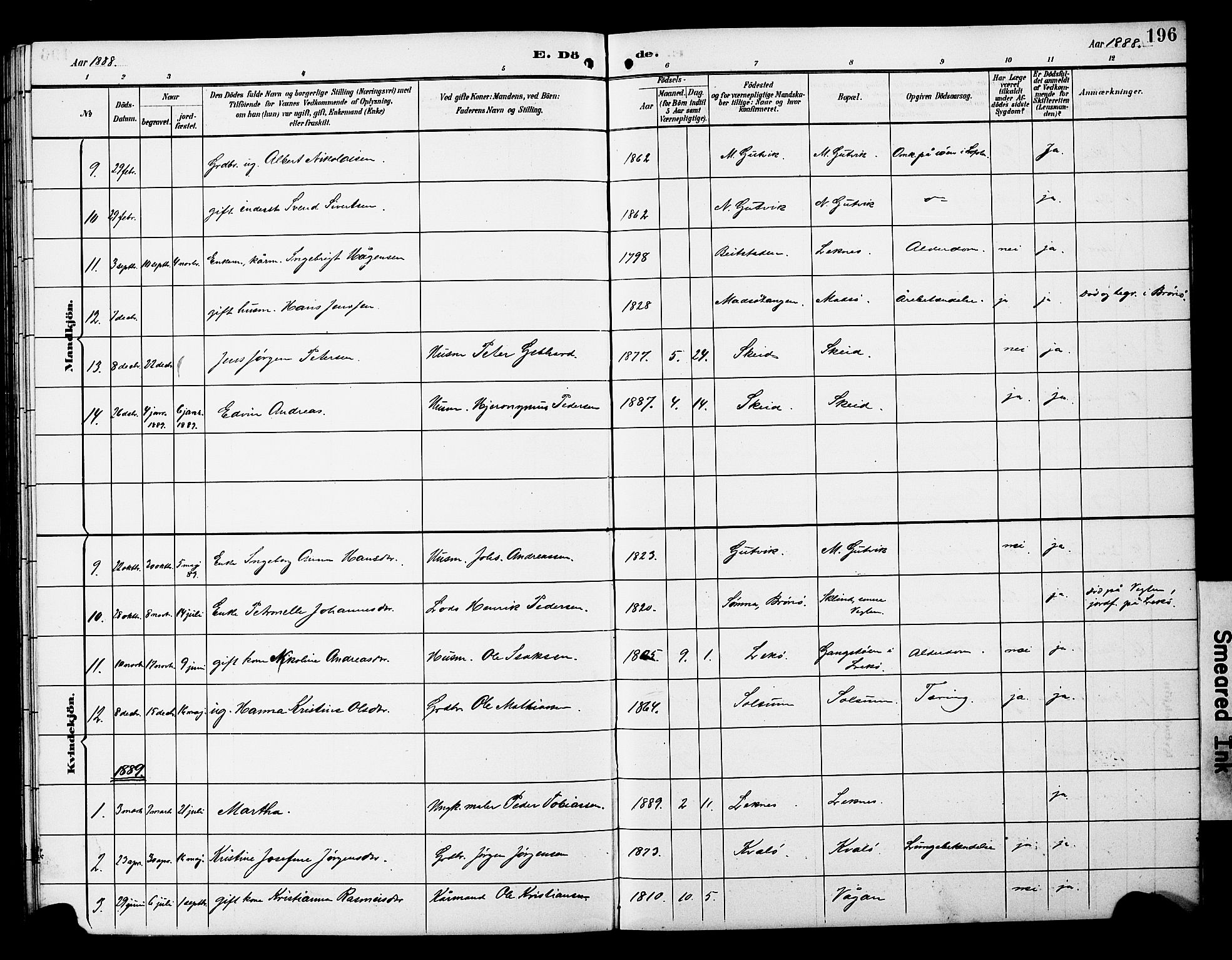 Ministerialprotokoller, klokkerbøker og fødselsregistre - Nord-Trøndelag, SAT/A-1458/788/L0701: Parish register (copy) no. 788C01, 1888-1913, p. 196