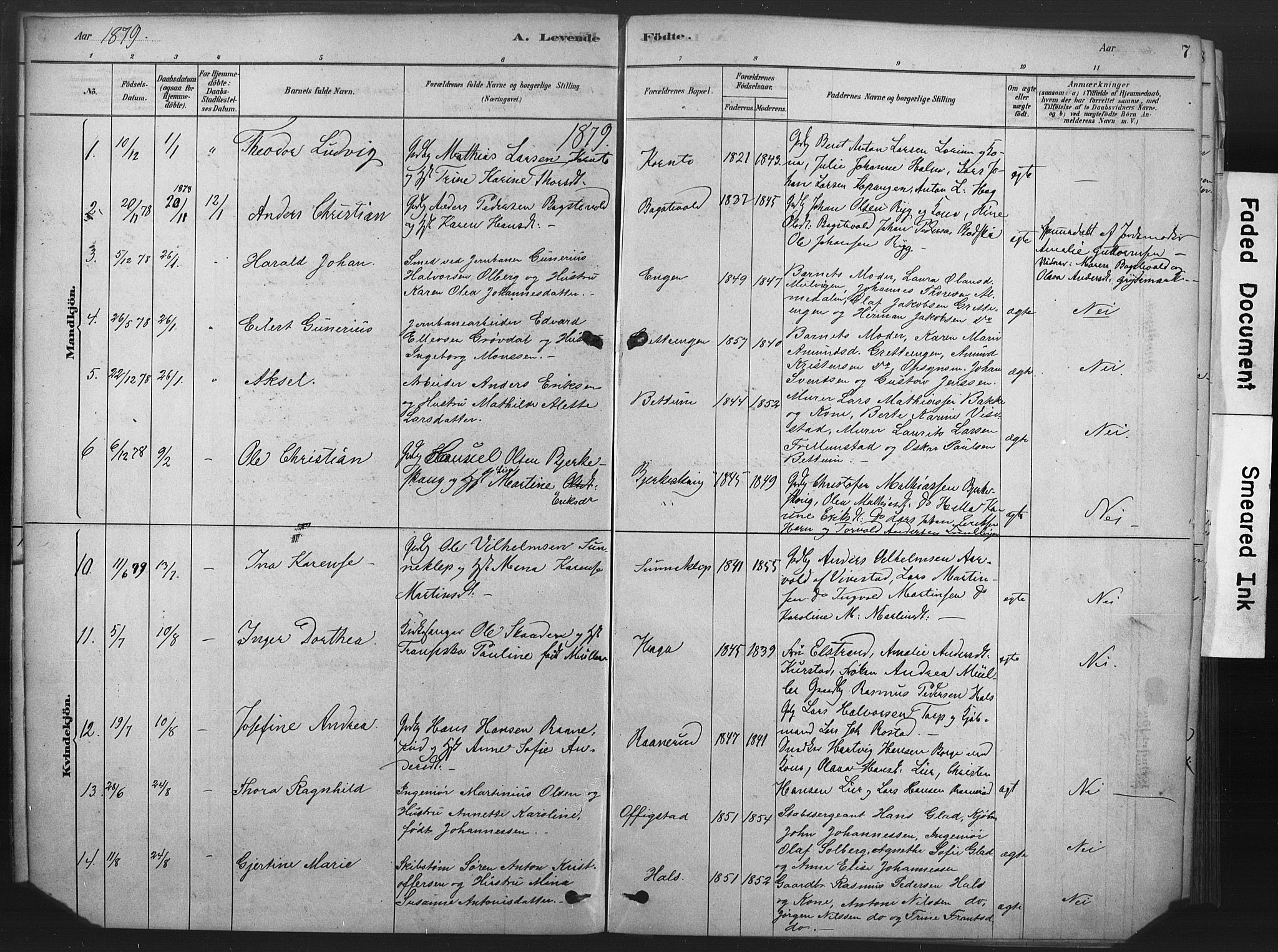 Våle kirkebøker, AV/SAKO-A-334/F/Fa/L0011: Parish register (official) no. I 11, 1878-1906, p. 7