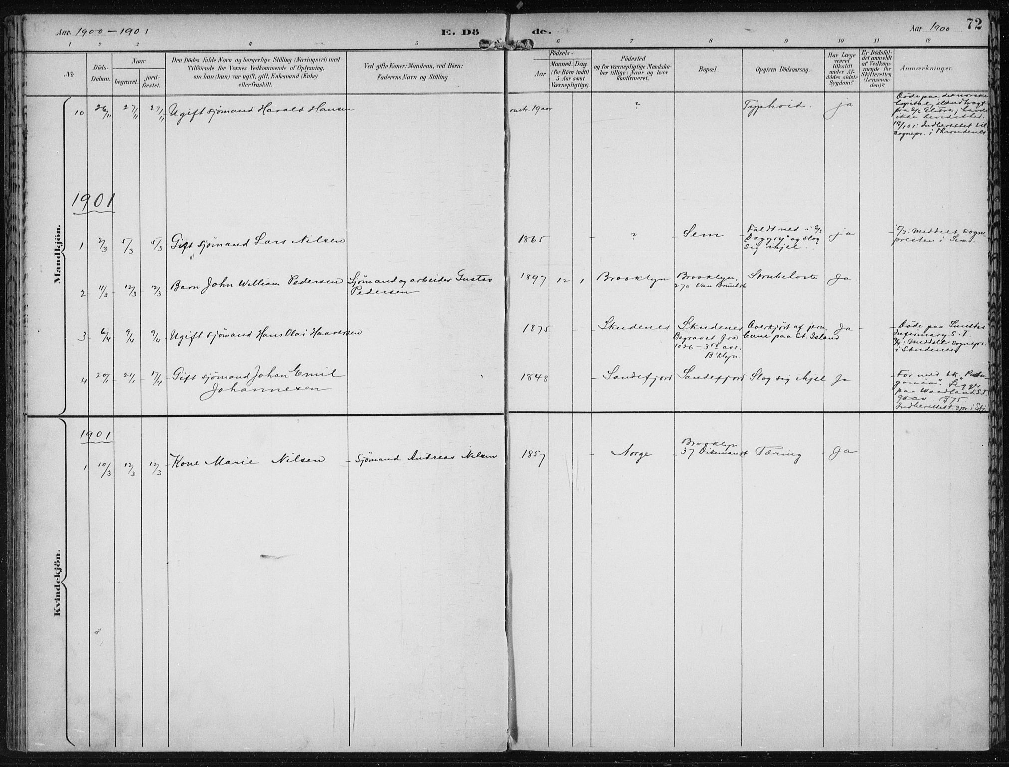 Den norske sjømannsmisjon i utlandet/New York, SAB/SAB/PA-0110/H/Ha/L0004: Parish register (official) no. A 4, 1893-1901, p. 72