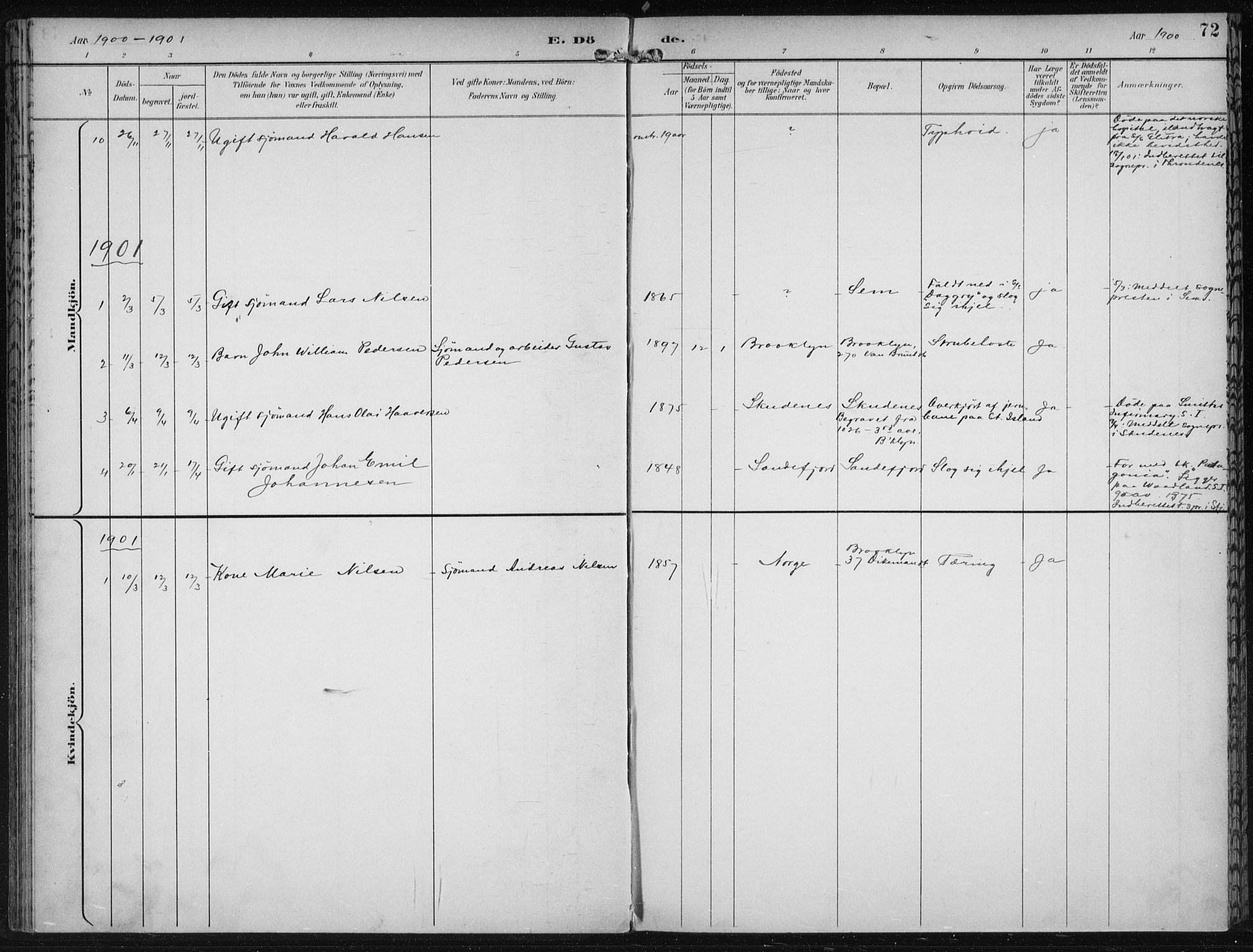 Den norske sjømannsmisjon i utlandet/New York, AV/SAB-SAB/PA-0110/H/Ha/L0004: Parish register (official) no. A 4, 1893-1901, p. 72