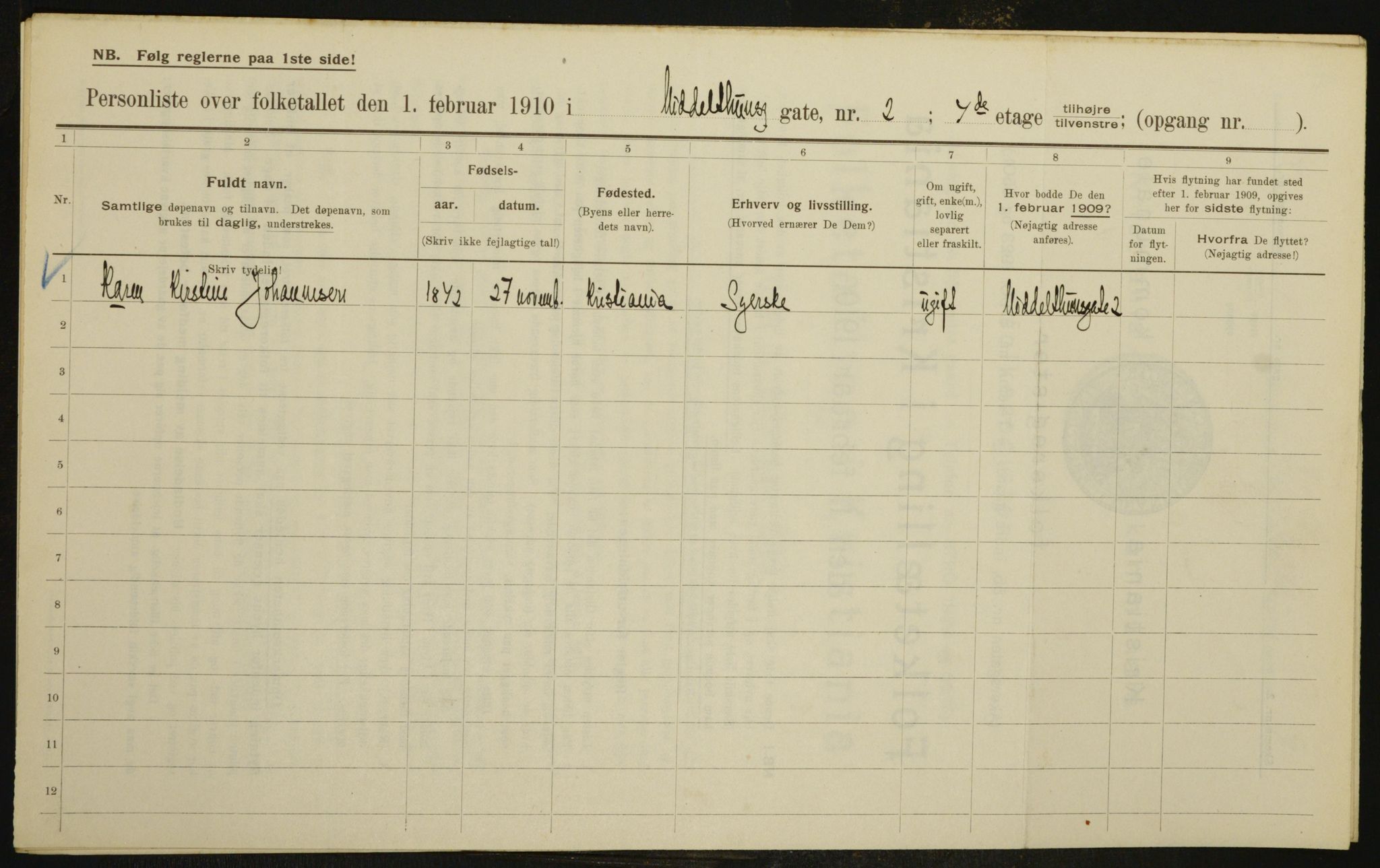 OBA, Municipal Census 1910 for Kristiania, 1910, p. 63224