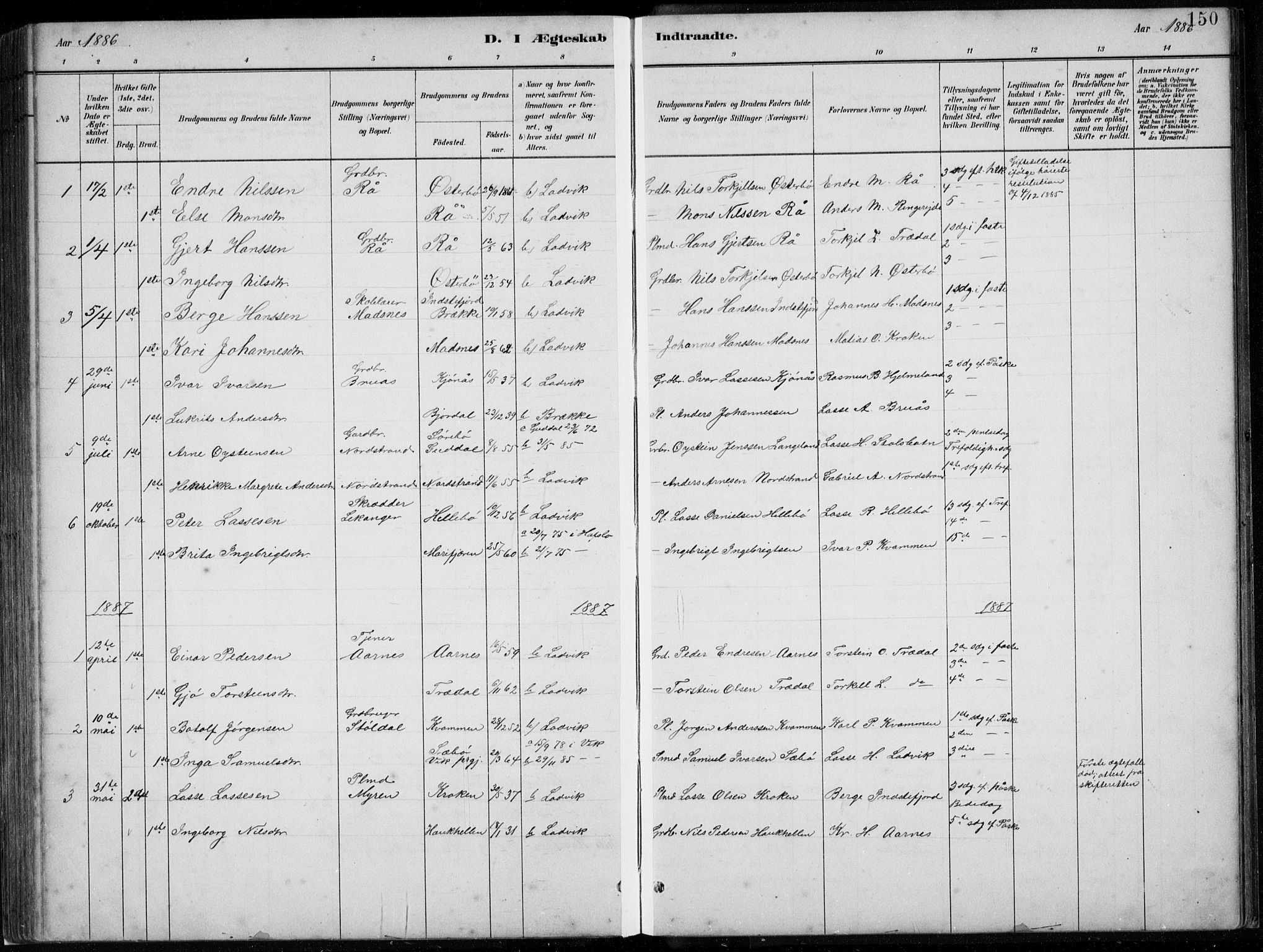 Lavik sokneprestembete, SAB/A-80901: Parish register (copy) no. A 2, 1882-1910, p. 150
