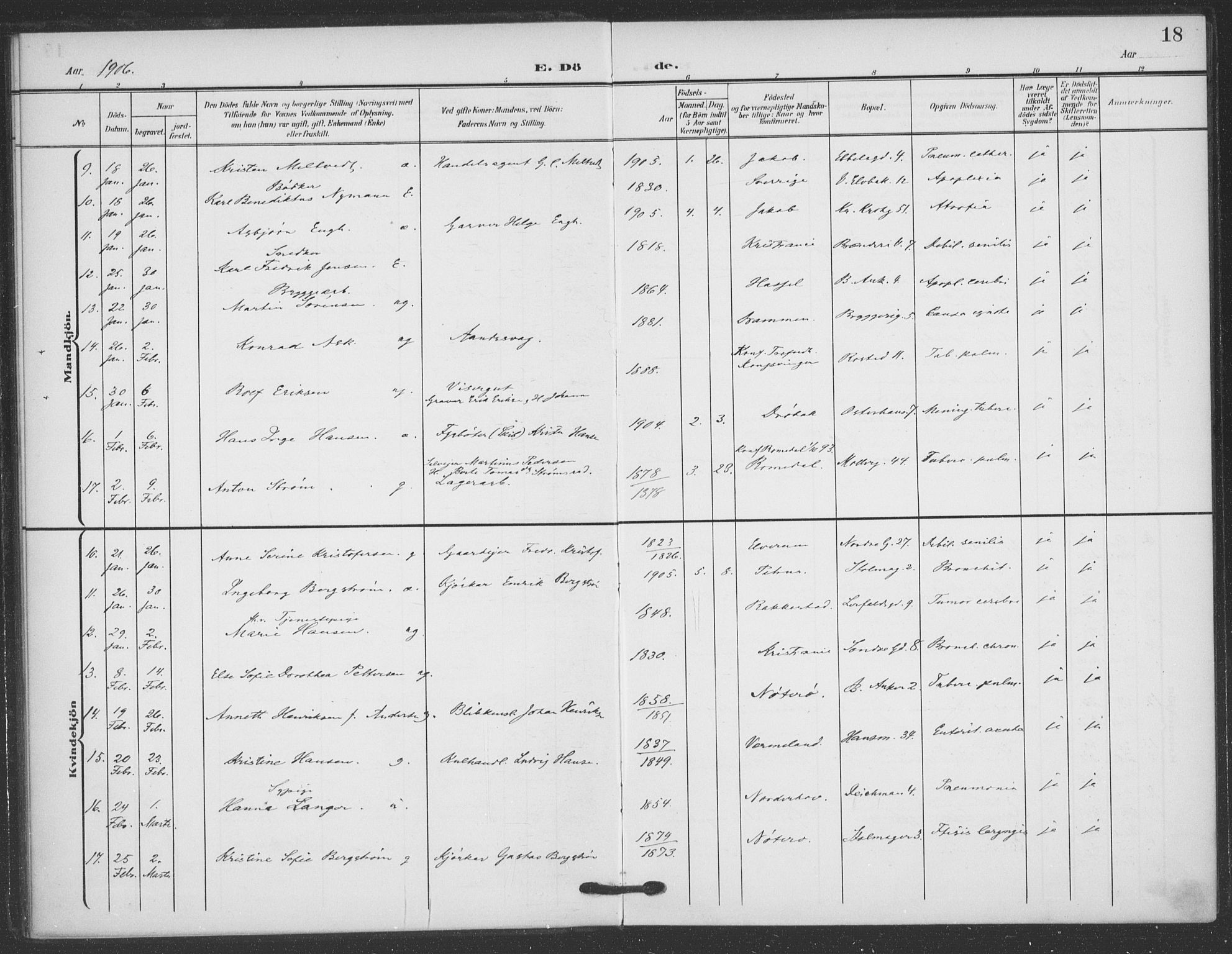 Jakob prestekontor Kirkebøker, AV/SAO-A-10850/F/Fa/L0011: Parish register (official) no. 11, 1906-1920, p. 18