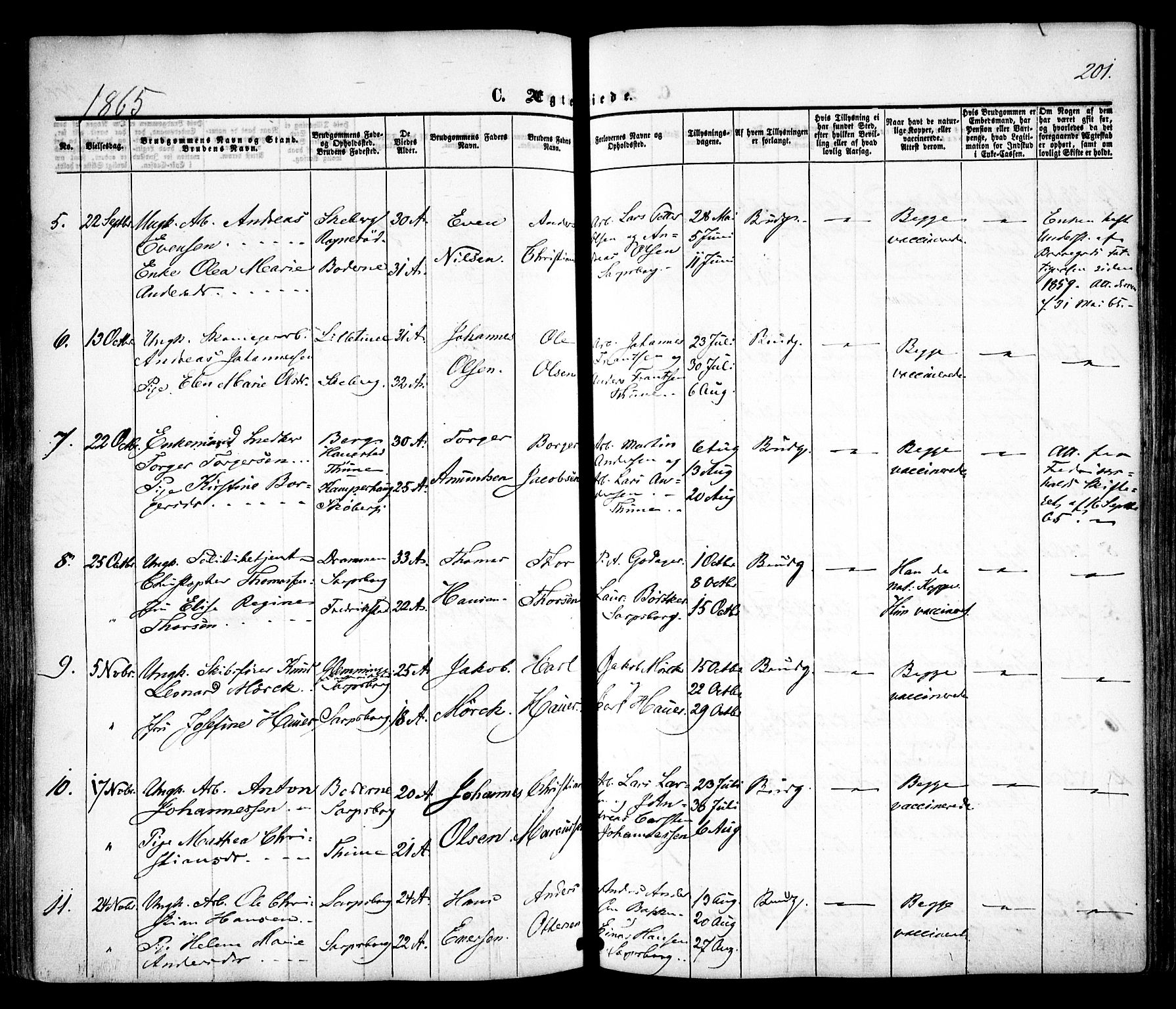 Sarpsborg prestekontor Kirkebøker, SAO/A-2006/F/Fa/L0001: Parish register (official) no. 1, 1859-1868, p. 201