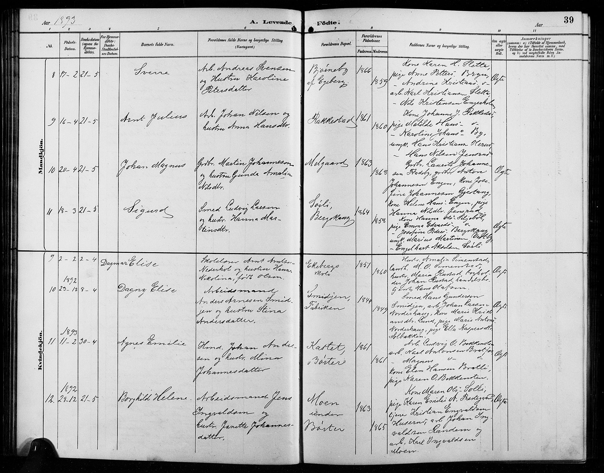 Enebakk prestekontor Kirkebøker, AV/SAO-A-10171c/G/Ga/L0006: Parish register (copy) no. I 6, 1889-1911, p. 39