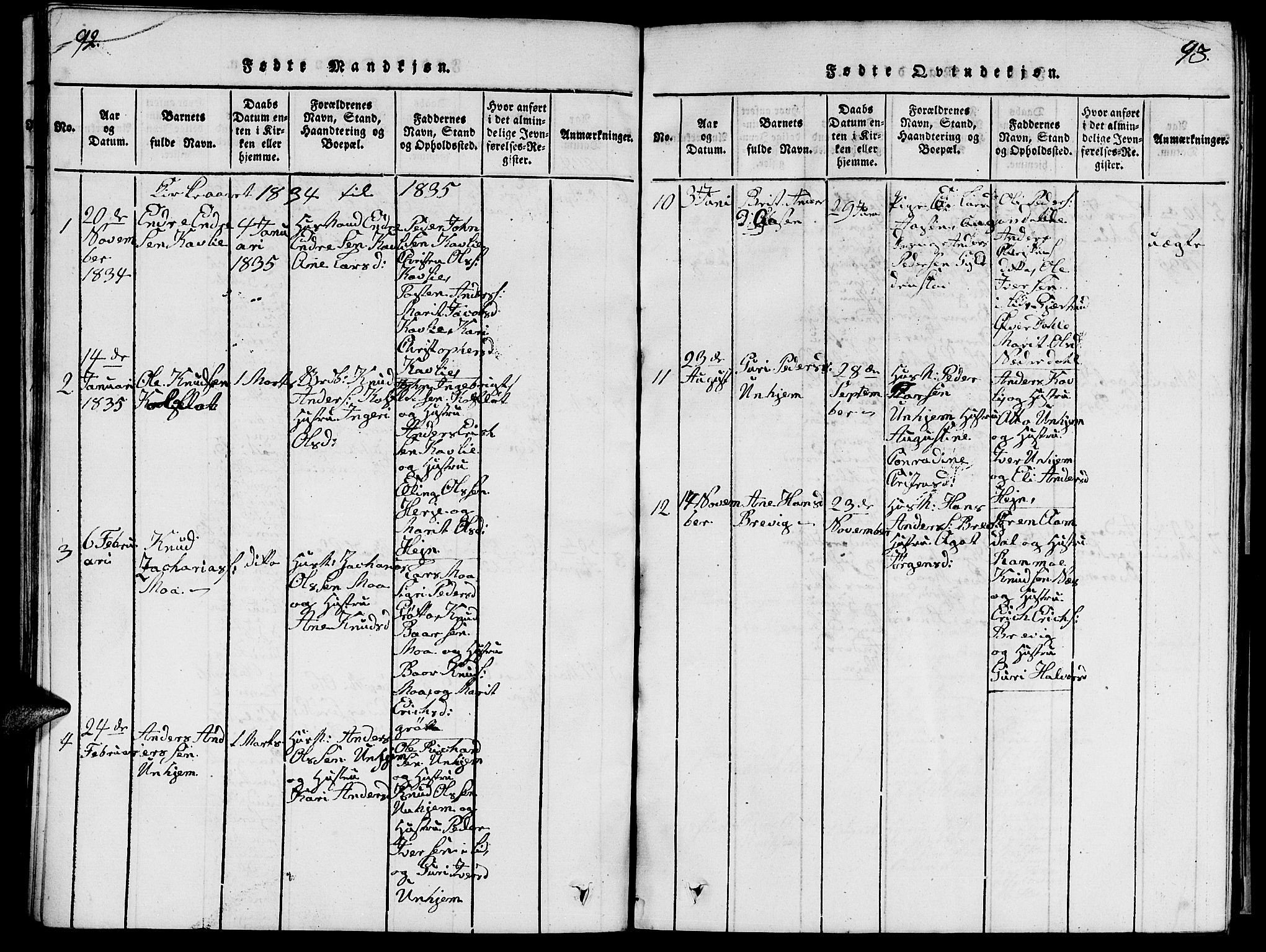 Ministerialprotokoller, klokkerbøker og fødselsregistre - Møre og Romsdal, AV/SAT-A-1454/545/L0587: Parish register (copy) no. 545C01, 1818-1836, p. 92-93