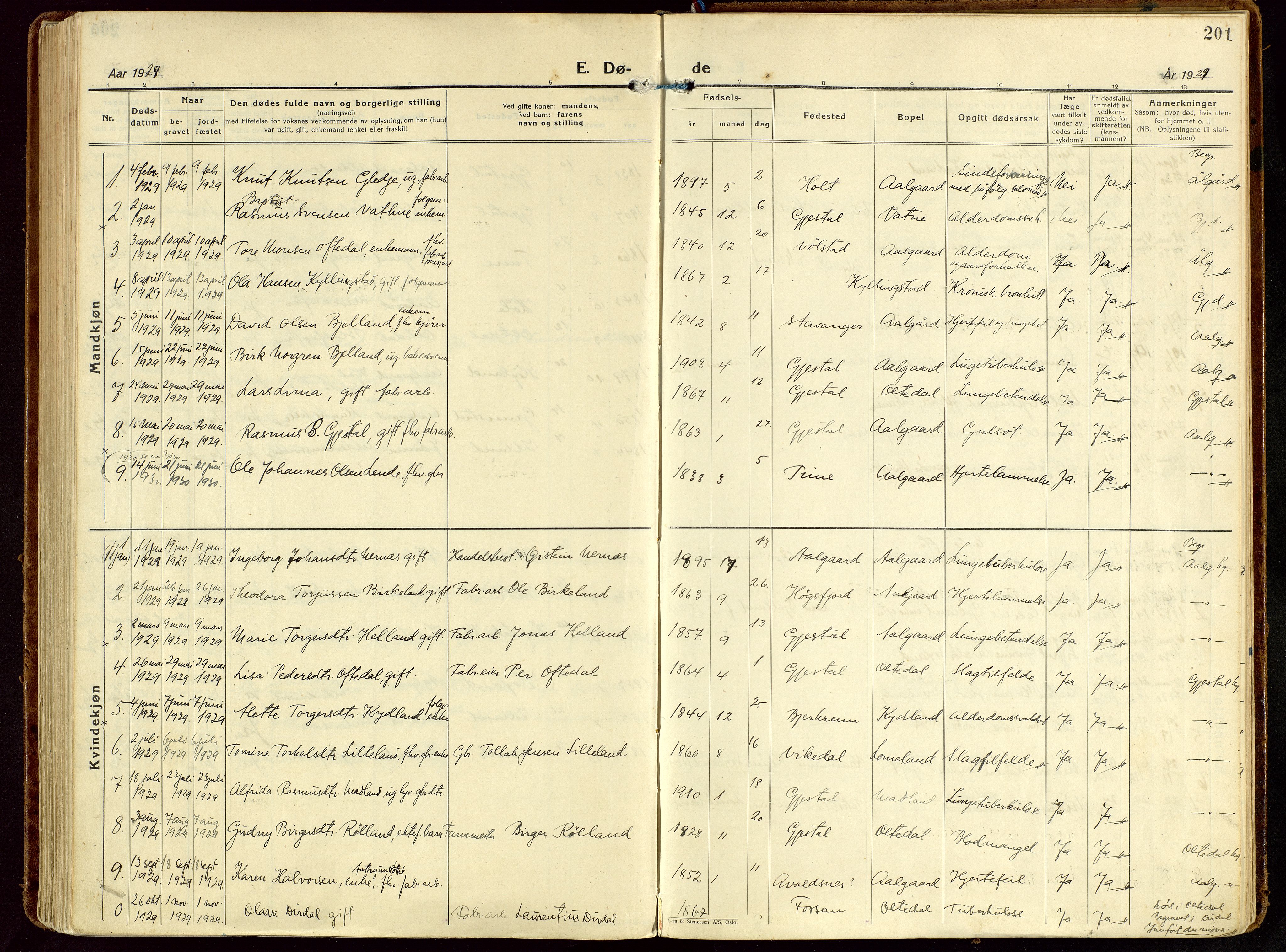 Gjesdal sokneprestkontor, SAST/A-101796/003/O/L0001: Parish register (official) no. A 1, 1925-1949, p. 201