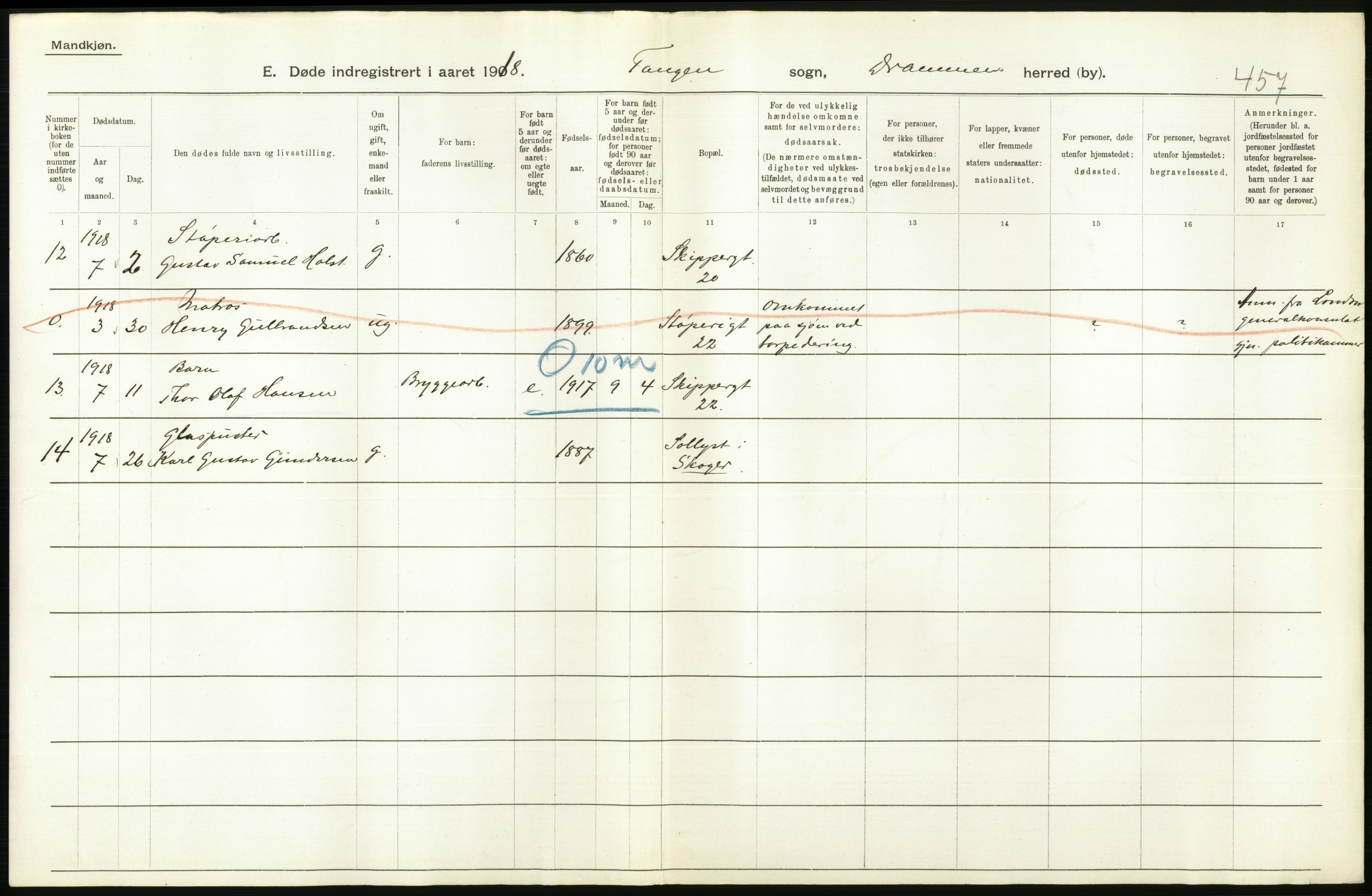 Statistisk sentralbyrå, Sosiodemografiske emner, Befolkning, AV/RA-S-2228/D/Df/Dfb/Dfbh/L0020: Buskerud fylke: Døde. Bygder og byer., 1918, p. 476