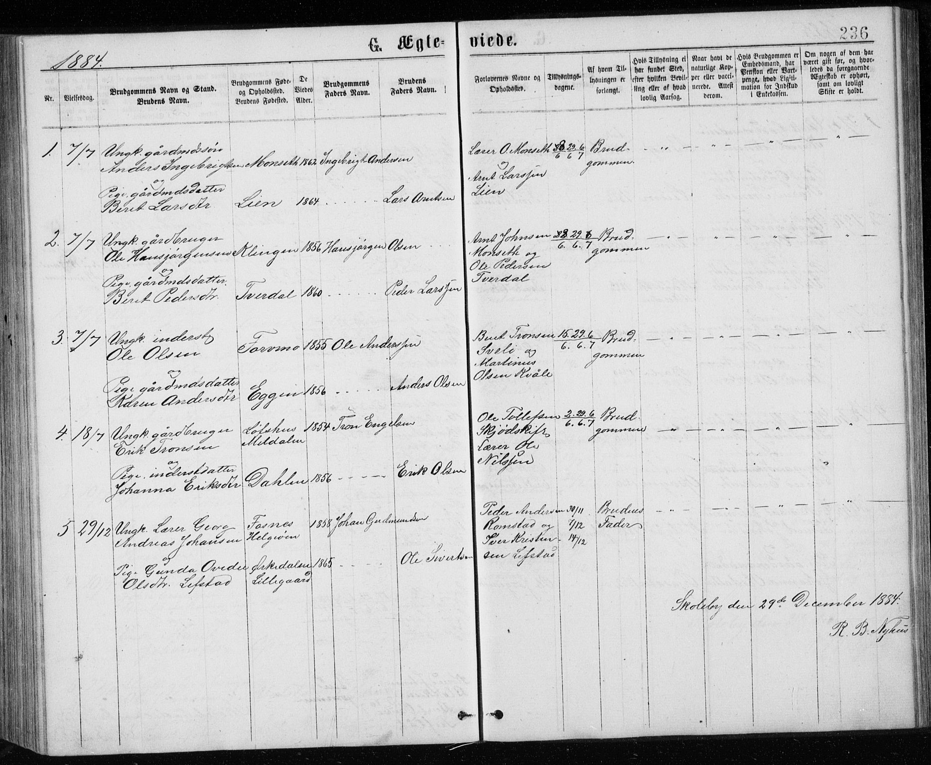 Ministerialprotokoller, klokkerbøker og fødselsregistre - Sør-Trøndelag, SAT/A-1456/671/L0843: Parish register (copy) no. 671C02, 1873-1892, p. 236