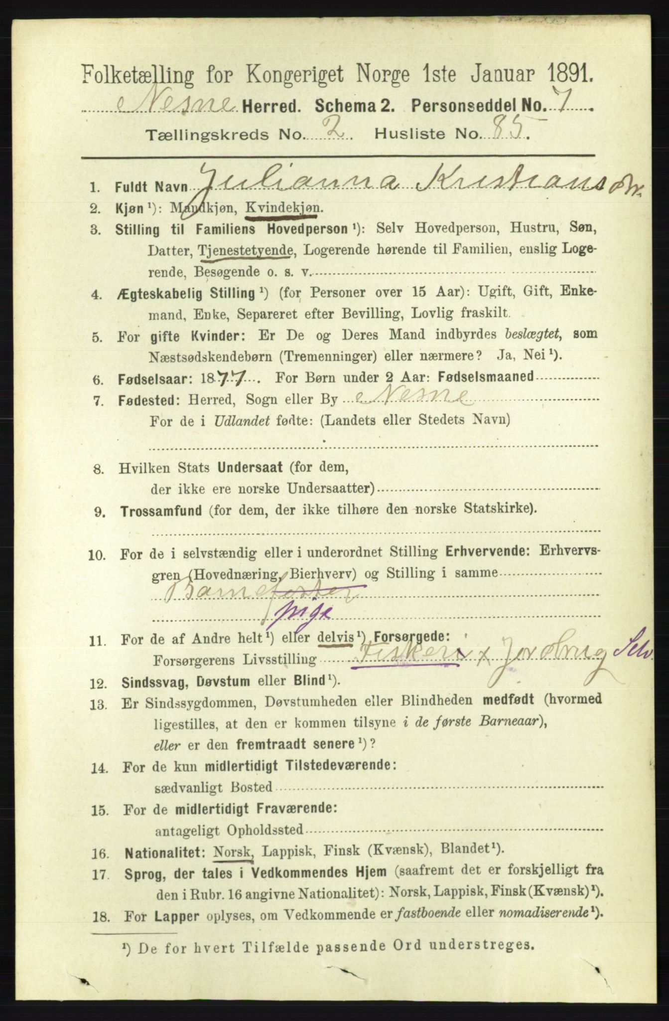 RA, 1891 census for 1828 Nesna, 1891, p. 1391