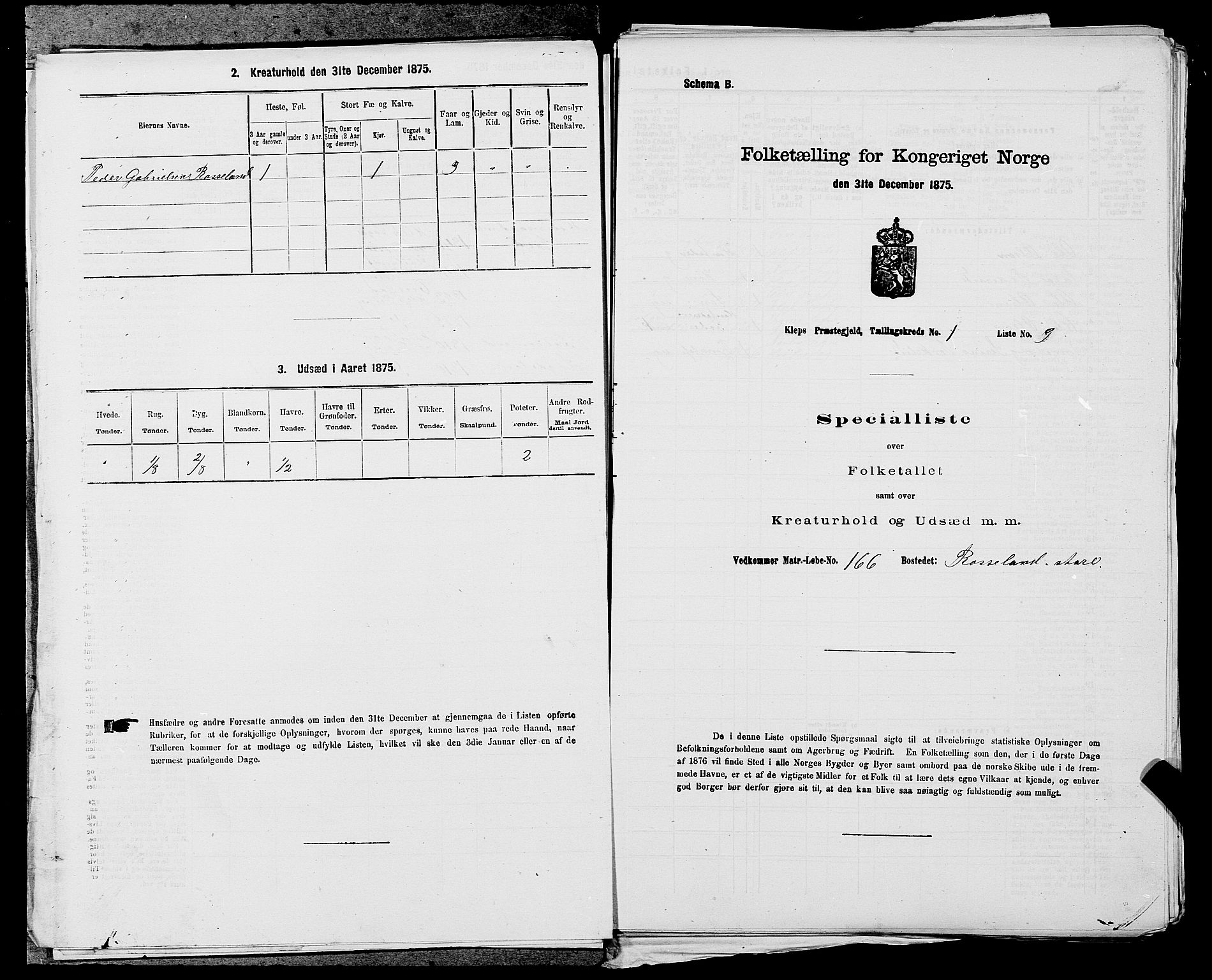SAST, 1875 census for 1120P Klepp, 1875, p. 53