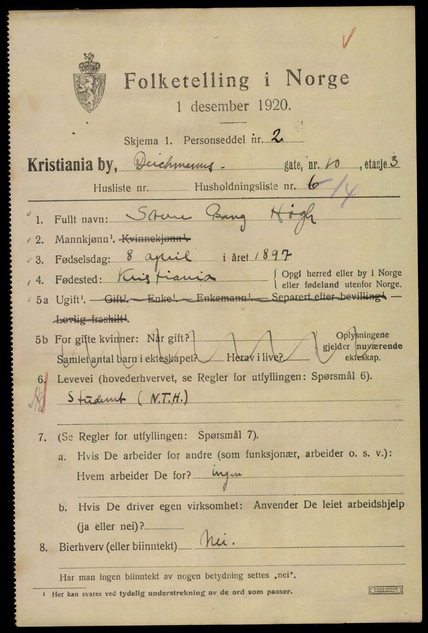 SAO, 1920 census for Kristiania, 1920, p. 198491