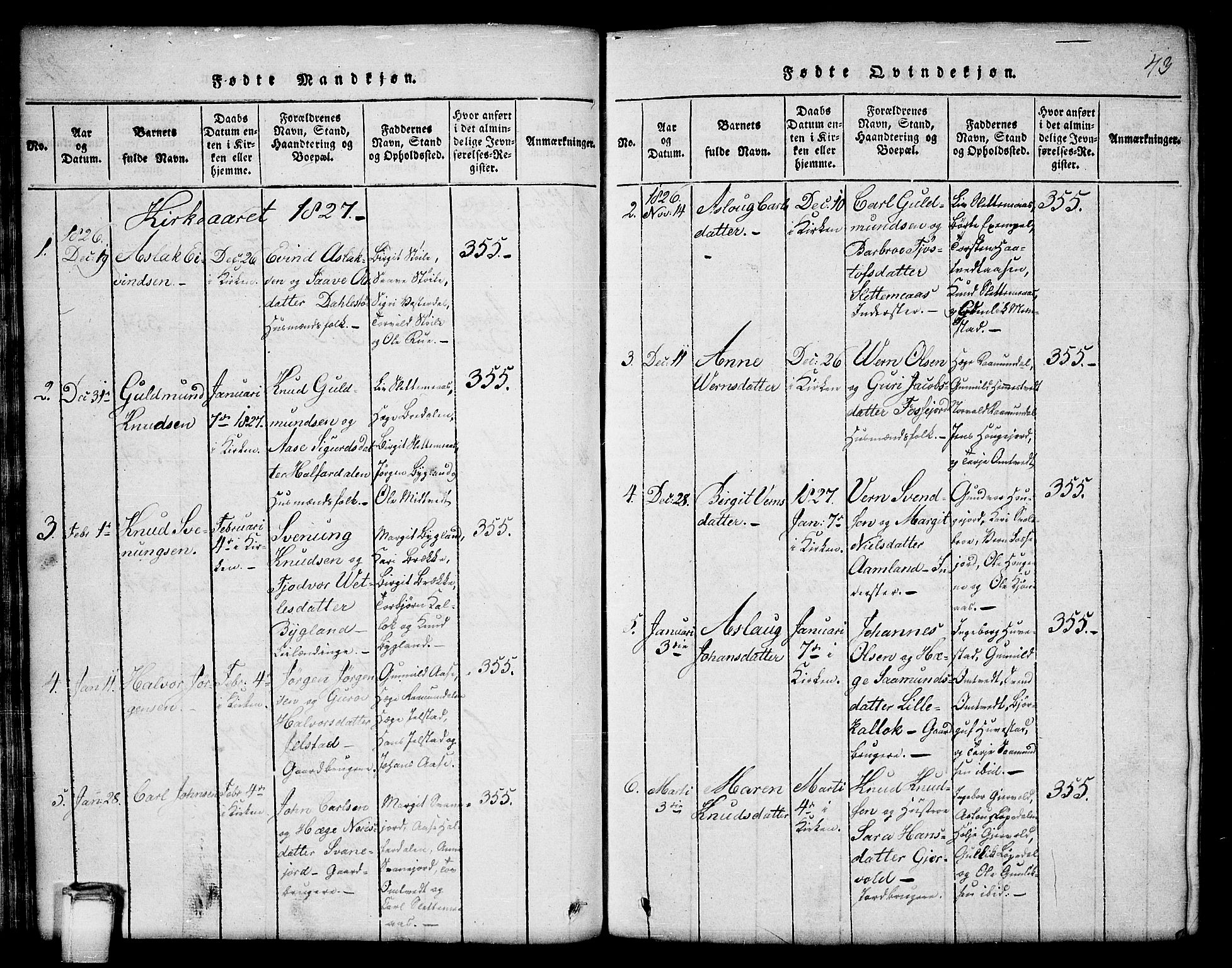 Kviteseid kirkebøker, SAKO/A-276/G/Gb/L0001: Parish register (copy) no. II 1, 1815-1842, p. 43