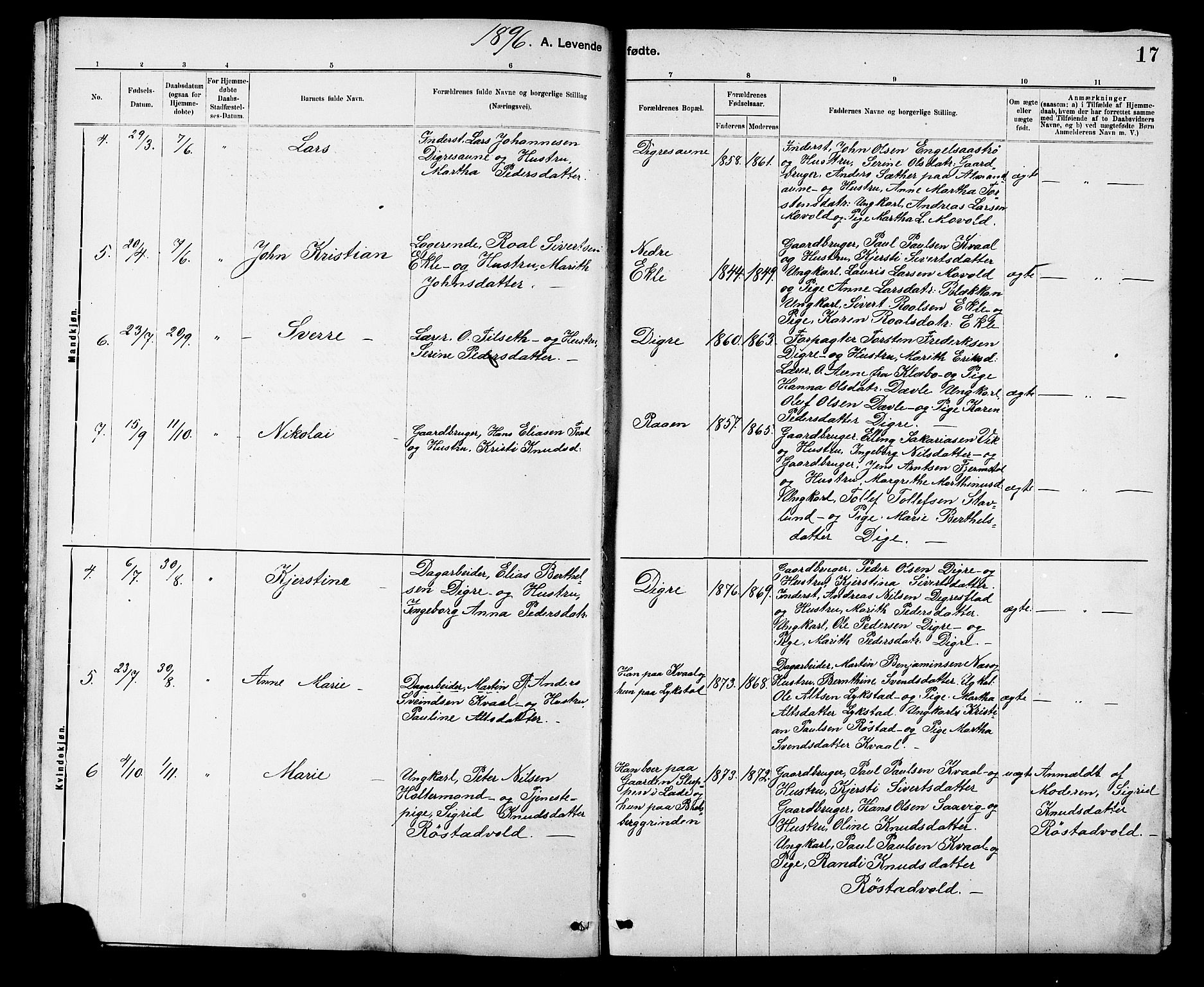 Ministerialprotokoller, klokkerbøker og fødselsregistre - Sør-Trøndelag, SAT/A-1456/608/L0341: Parish register (copy) no. 608C07, 1890-1912, p. 17