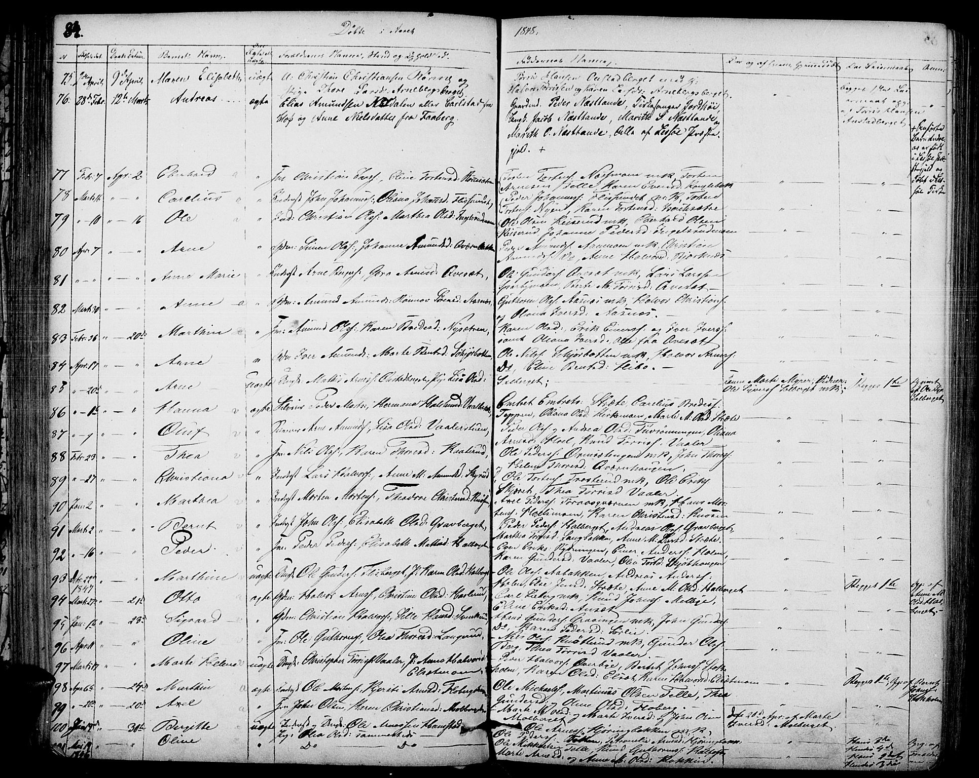 Hof prestekontor, SAH/PREST-038/H/Ha/Haa/L0007: Parish register (official) no. 7, 1841-1848, p. 84