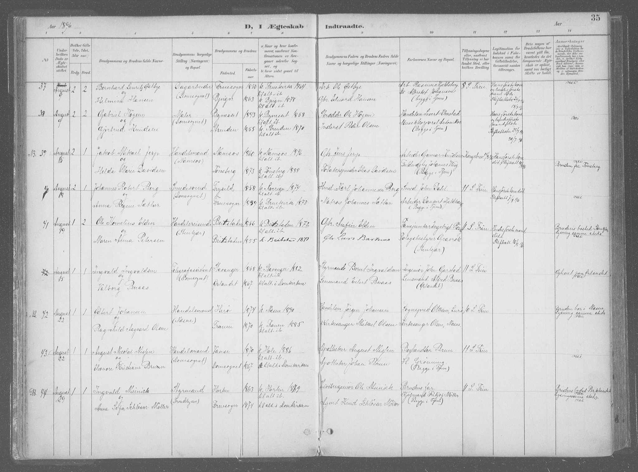 Ministerialprotokoller, klokkerbøker og fødselsregistre - Sør-Trøndelag, AV/SAT-A-1456/601/L0064: Parish register (official) no. 601A31, 1891-1911, p. 35