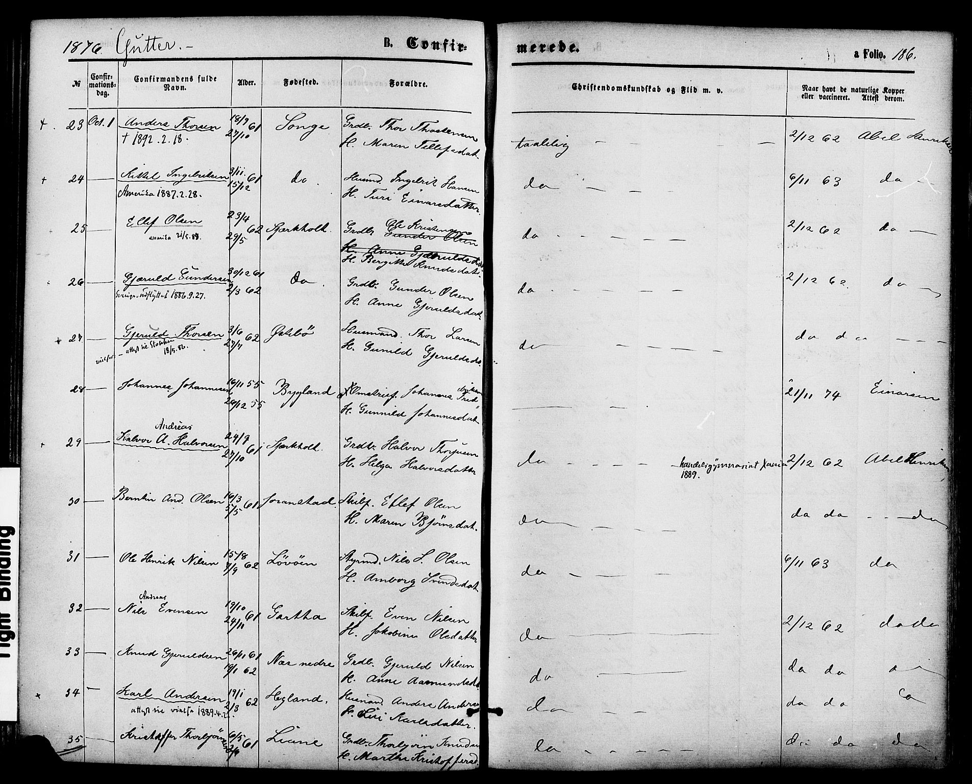 Holt sokneprestkontor, AV/SAK-1111-0021/F/Fa/L0010: Parish register (official) no. A 10, 1872-1885, p. 186