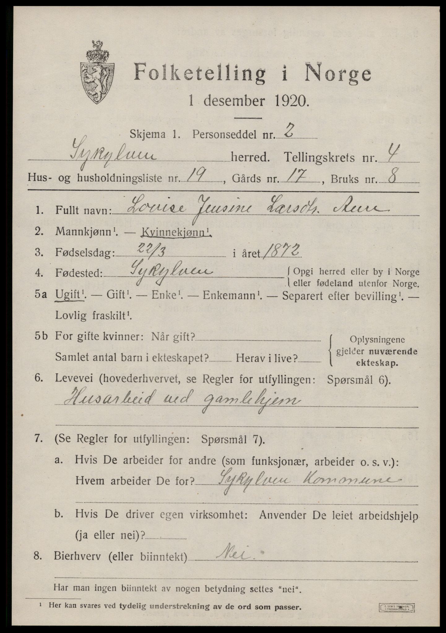 SAT, 1920 census for Sykkylven, 1920, p. 3019