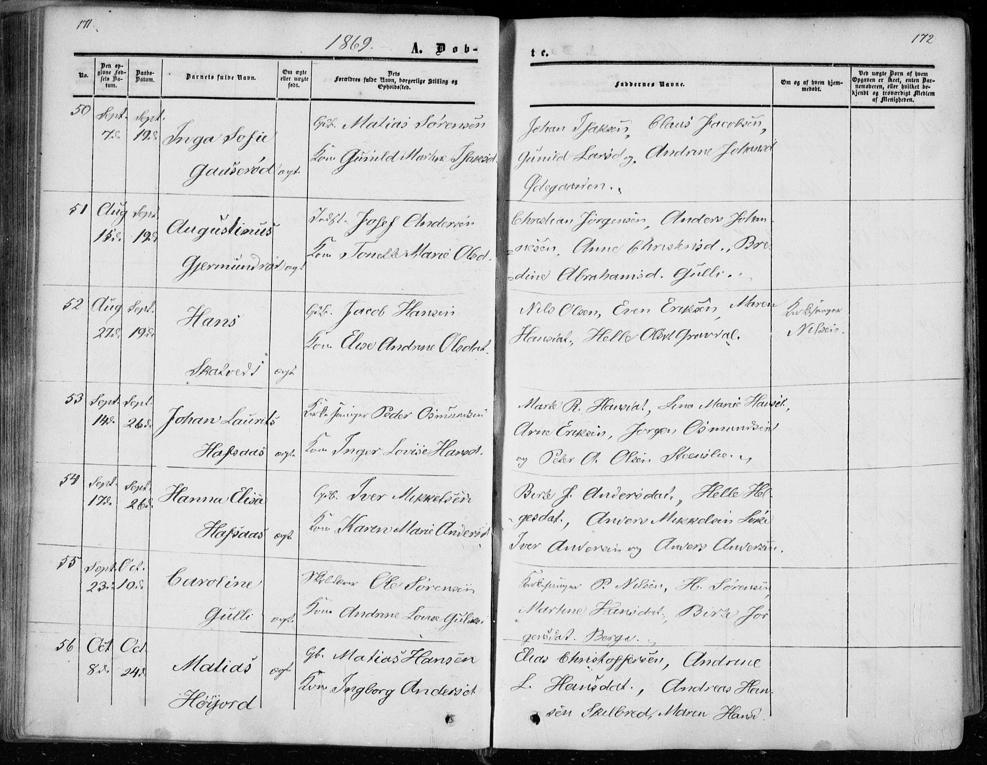 Andebu kirkebøker, AV/SAKO-A-336/F/Fa/L0005: Parish register (official) no. 5, 1857-1870, p. 171-172