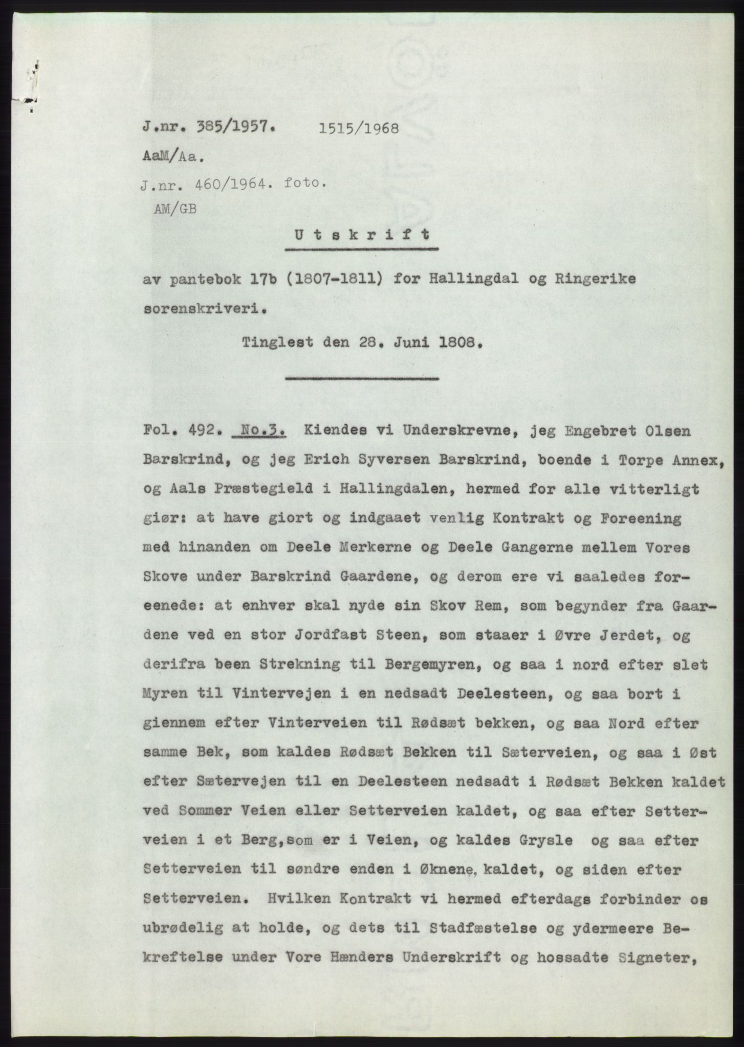Statsarkivet i Kongsberg, AV/SAKO-A-0001/E/Ee/L0009: Avskrifter, SAO jnr. 354/1957 - 770/1957, 1957, p. 22