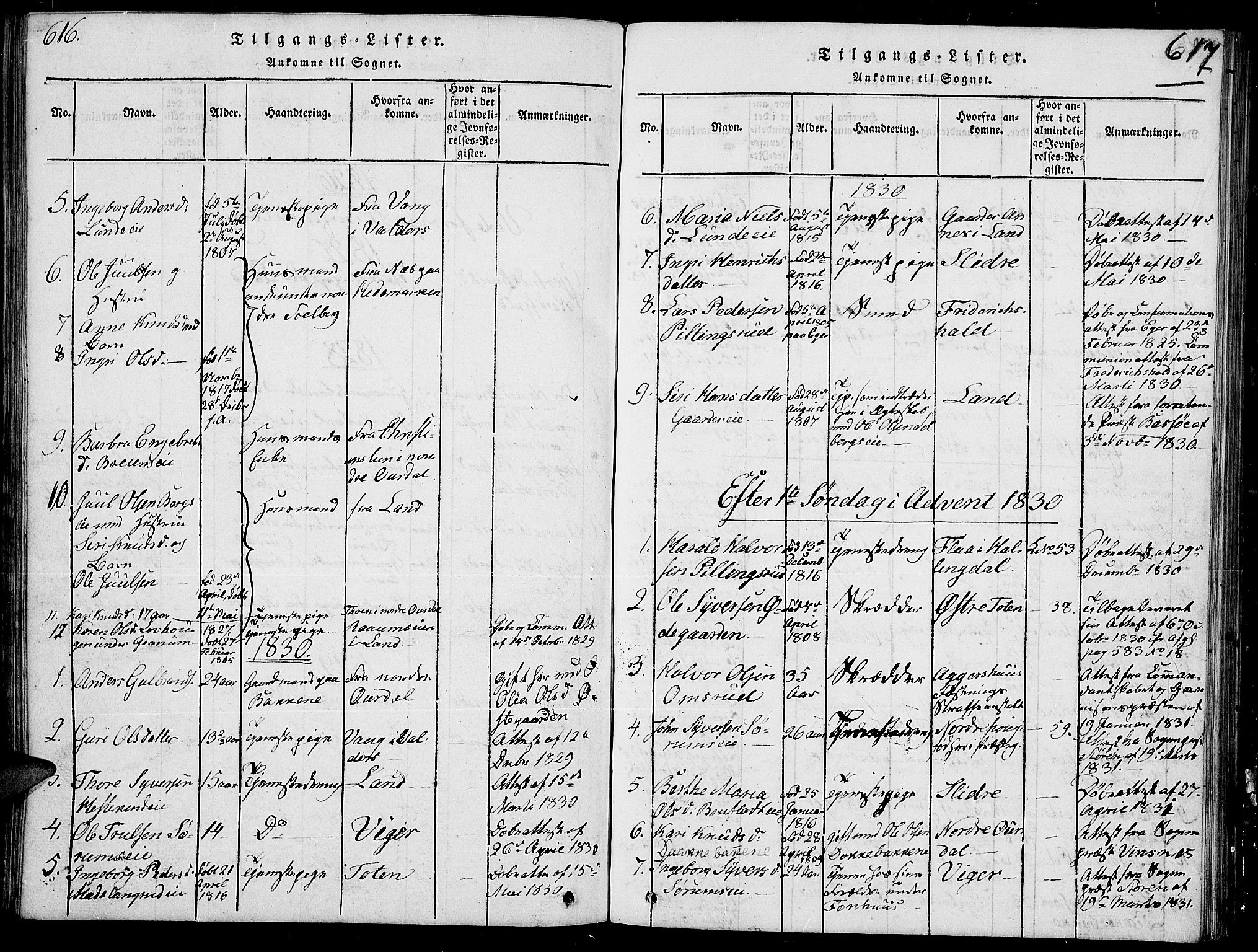 Sør-Aurdal prestekontor, SAH/PREST-128/H/Ha/Hab/L0002: Parish register (copy) no. 2, 1826-1840, p. 616-617