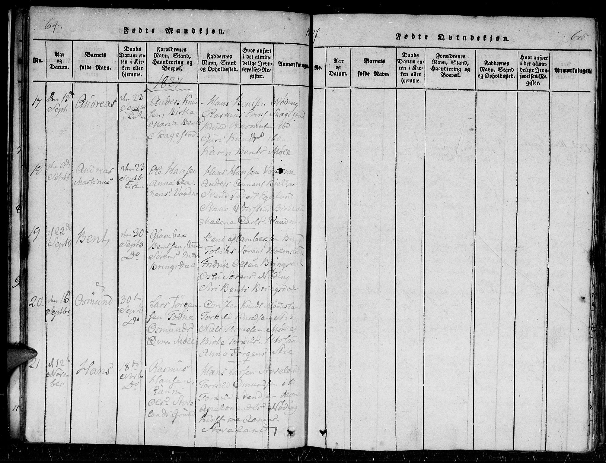 Holum sokneprestkontor, SAK/1111-0022/F/Fa/Faa/L0004: Parish register (official) no. A 4, 1820-1849, p. 64-65