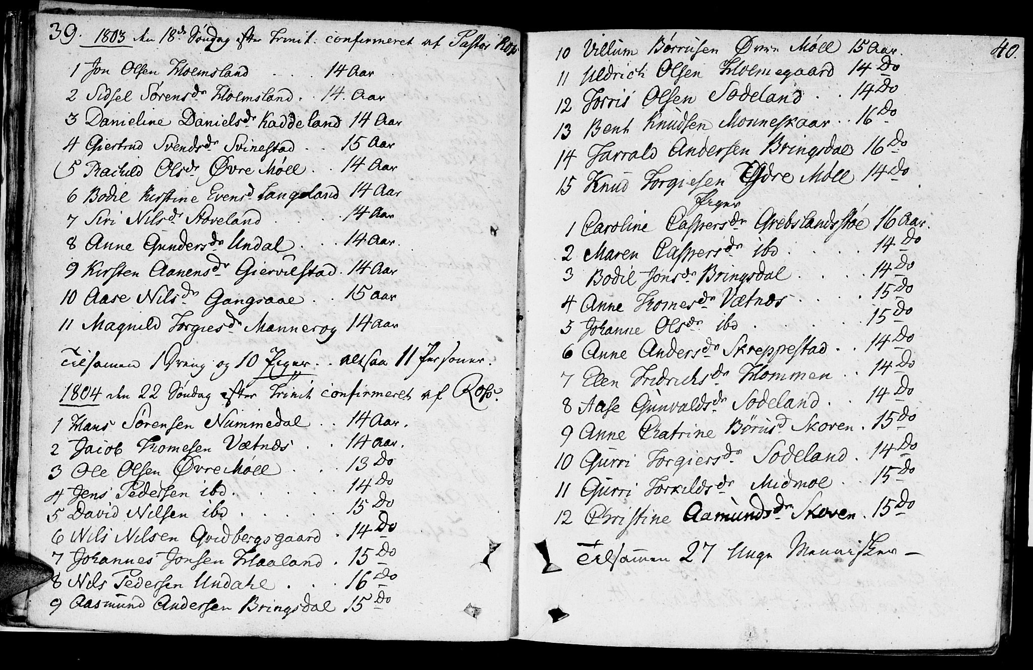 Holum sokneprestkontor, SAK/1111-0022/F/Fa/Faa/L0003: Parish register (official) no. A 3, 1780-1821, p. 39-40