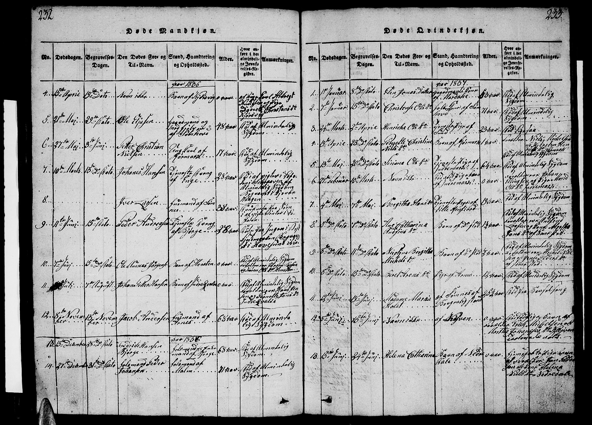 Ministerialprotokoller, klokkerbøker og fødselsregistre - Nordland, SAT/A-1459/812/L0186: Parish register (copy) no. 812C04, 1820-1849, p. 232-233