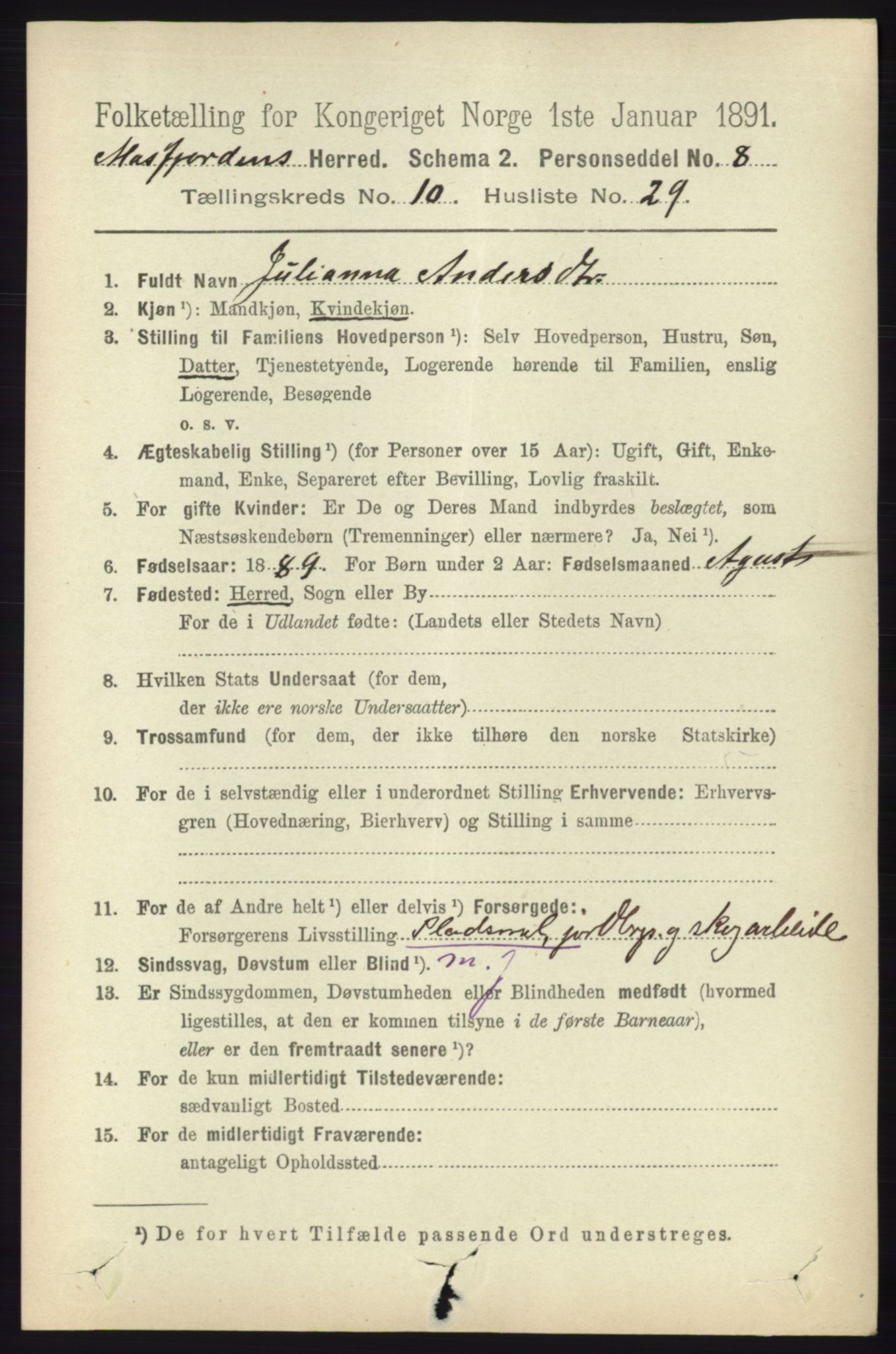 RA, 1891 census for 1266 Masfjorden, 1891, p. 2240