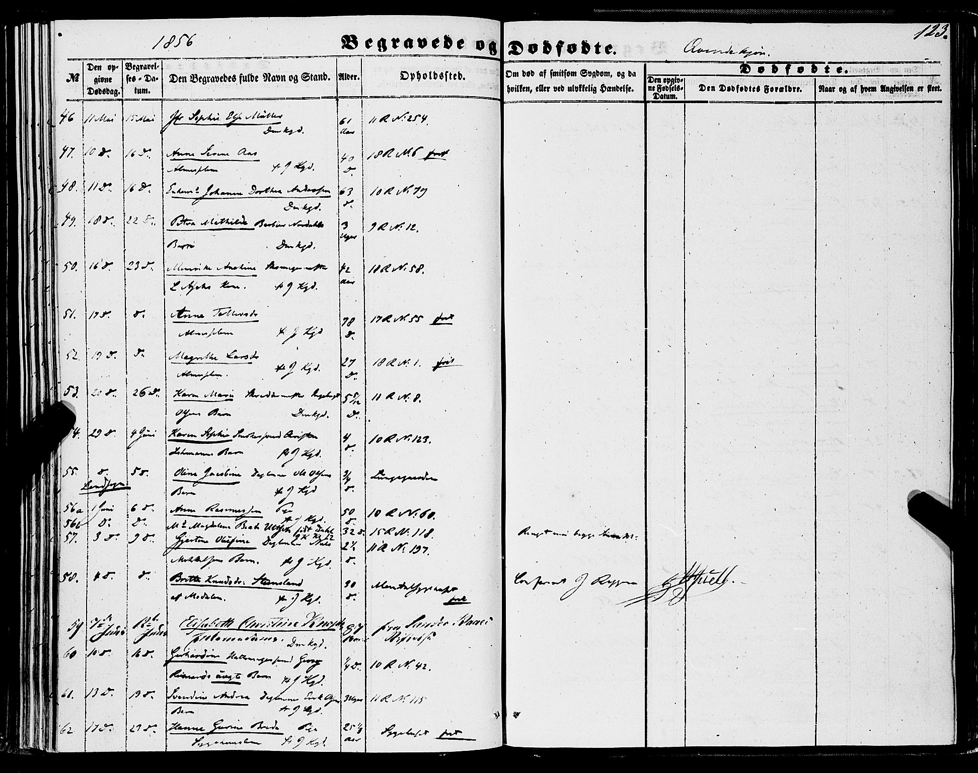 Domkirken sokneprestembete, SAB/A-74801/H/Haa/L0041: Parish register (official) no. E 2, 1853-1863, p. 123