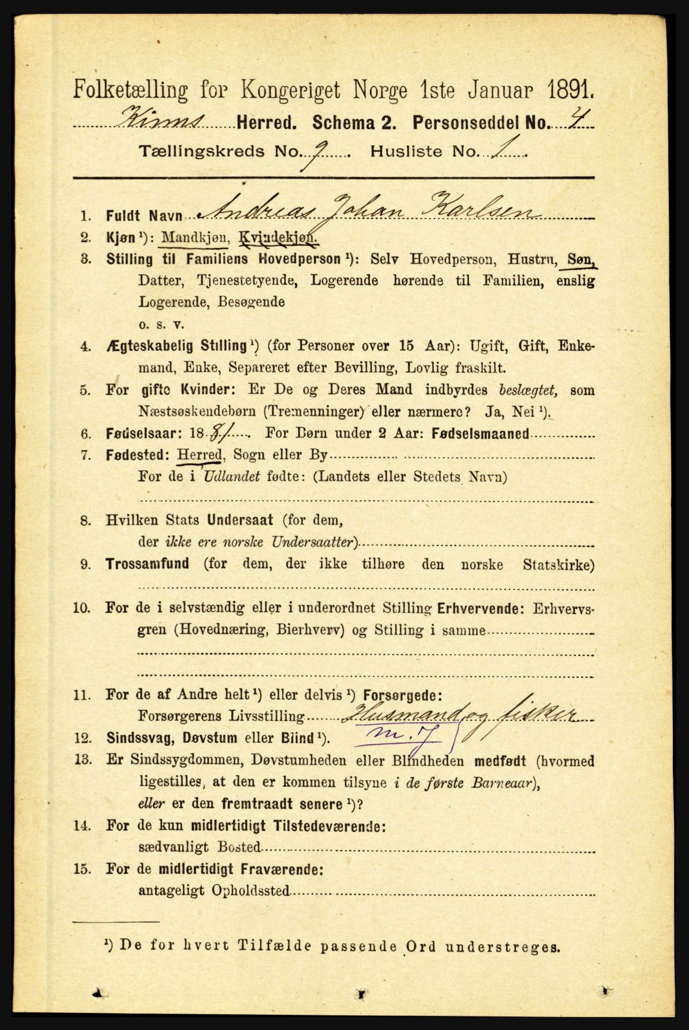 RA, 1891 census for 1437 Kinn, 1891, p. 3461