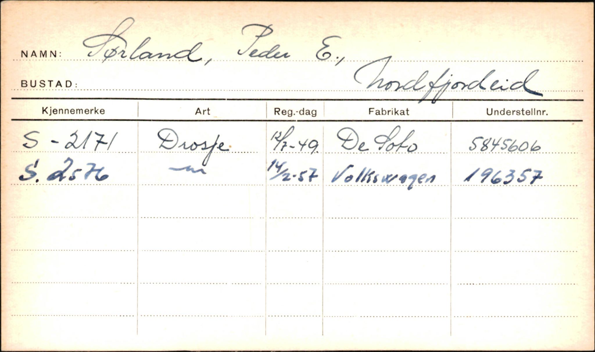 Statens vegvesen, Sogn og Fjordane vegkontor, AV/SAB-A-5301/4/F/L0002: Eigarregister Fjordane til 1.6.1961, 1930-1961, p. 98