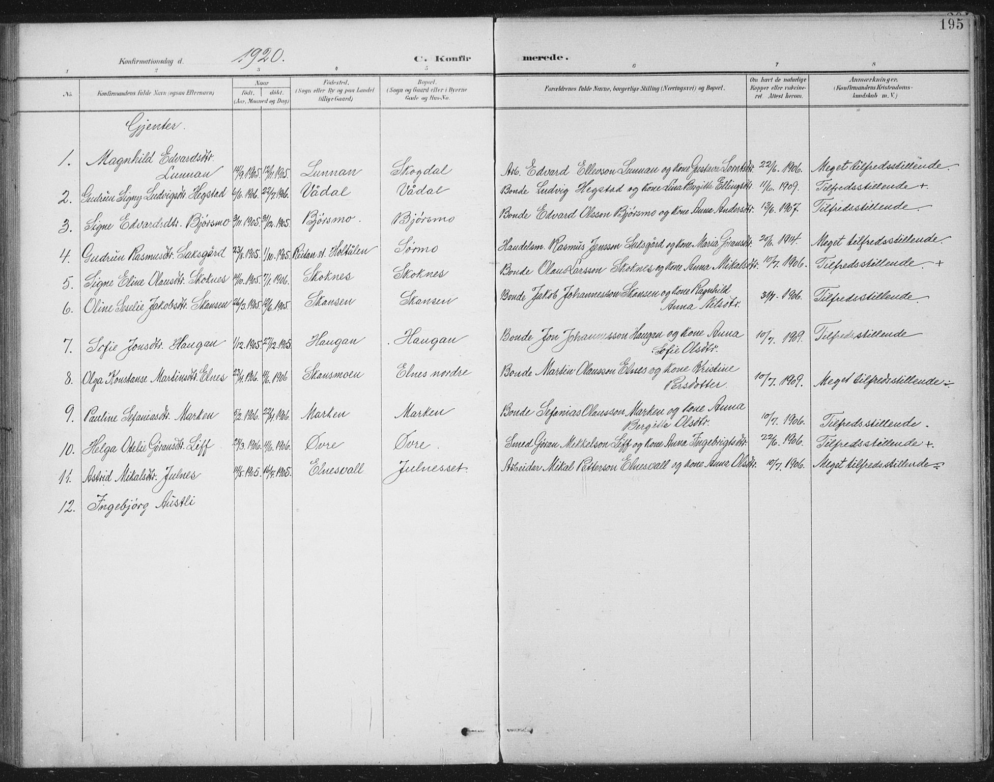 Ministerialprotokoller, klokkerbøker og fødselsregistre - Nord-Trøndelag, AV/SAT-A-1458/724/L0269: Parish register (copy) no. 724C05, 1899-1920, p. 195