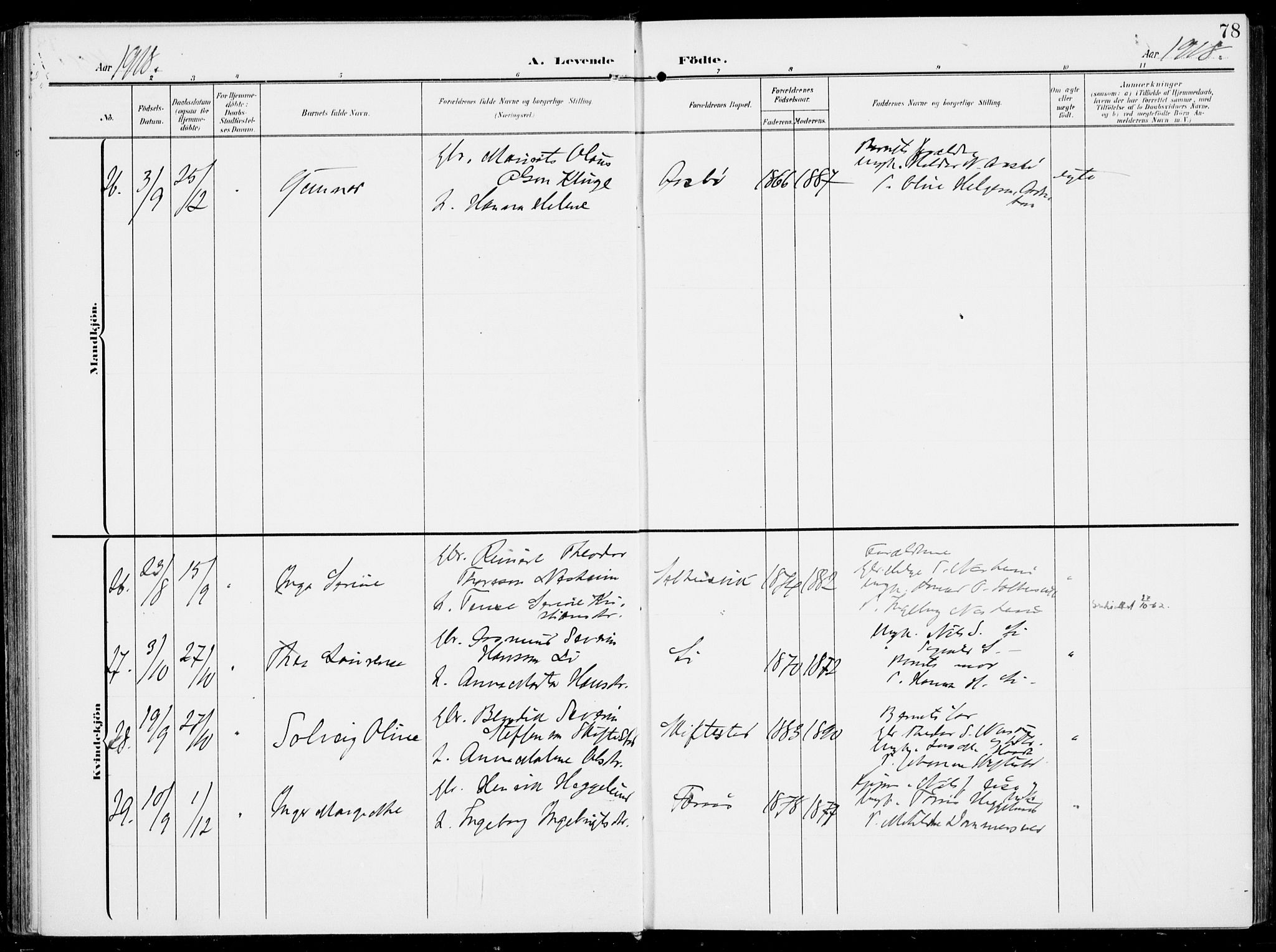 Sveio Sokneprestembete, AV/SAB-A-78501/H/Haa: Parish register (official) no. B  4, 1906-1919, p. 78