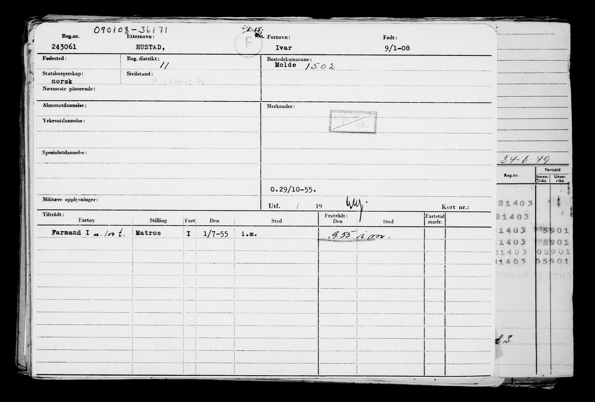 Direktoratet for sjømenn, AV/RA-S-3545/G/Gb/L0075: Hovedkort, 1908, p. 98