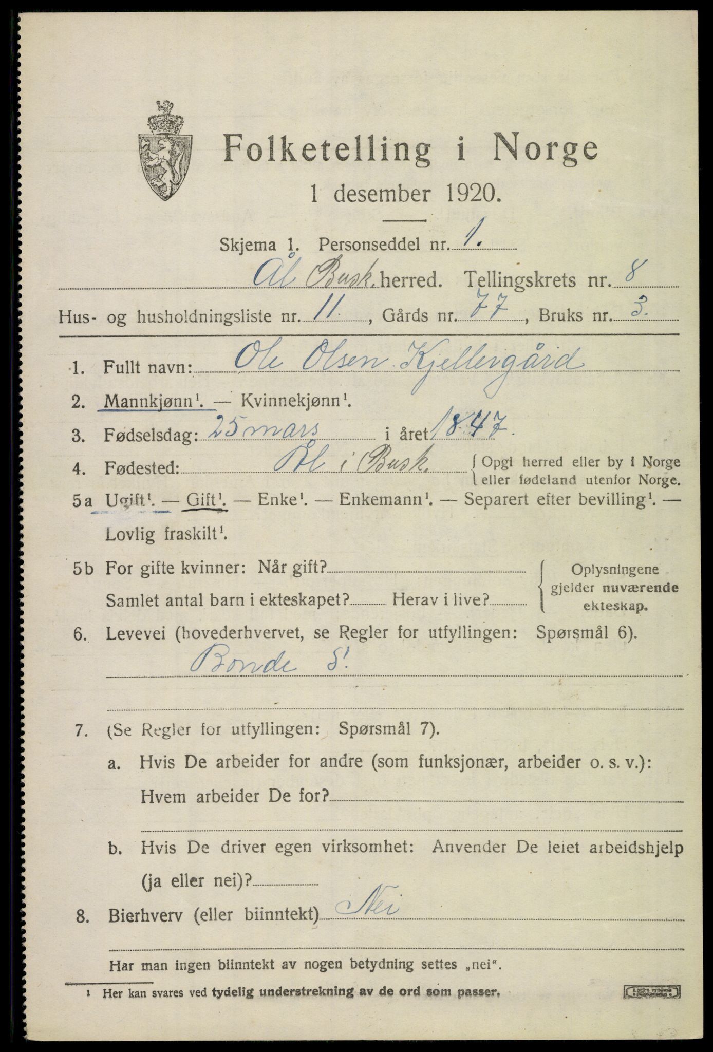 SAKO, 1920 census for Ål, 1920, p. 5438